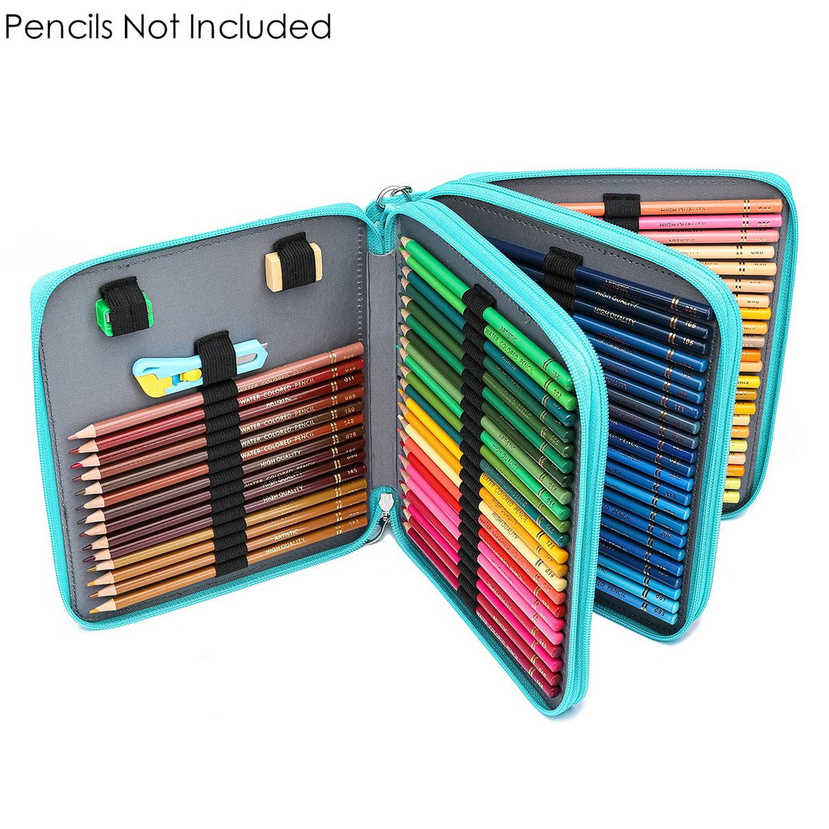 YOUNGCOL Deluxe PU Leather Colored Pencil Case - 120 Slots Pencil Holder with Handle Strap Large