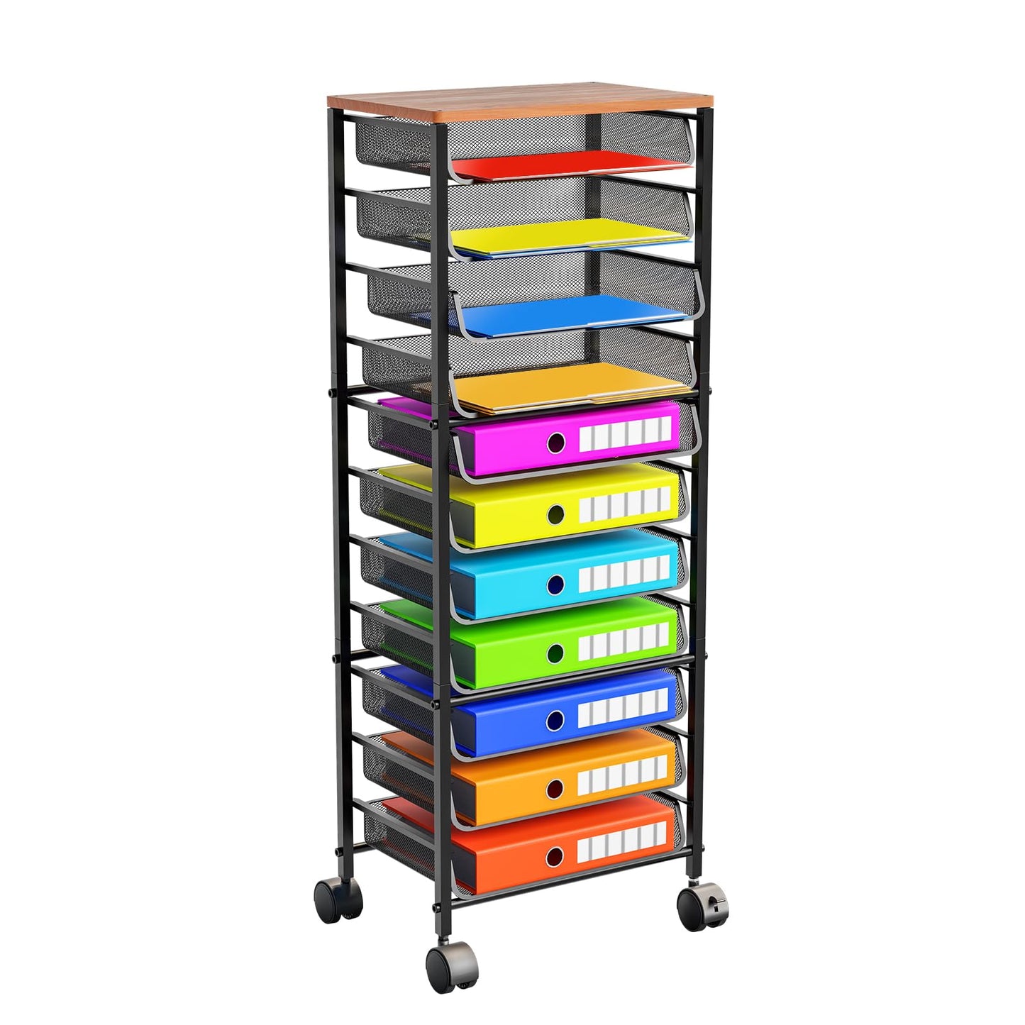 Simple Trending 12-Tier Rolling File Cart, Desk File Organizer with 11 Mesh Sliding Trays, Letter &