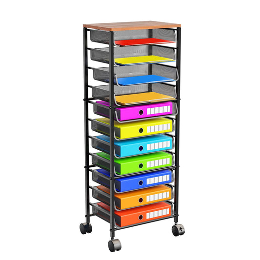 Simple Trending 12-Tier Rolling File Cart, Desk File Organizer with 11 Mesh Sliding Trays, Letter &
