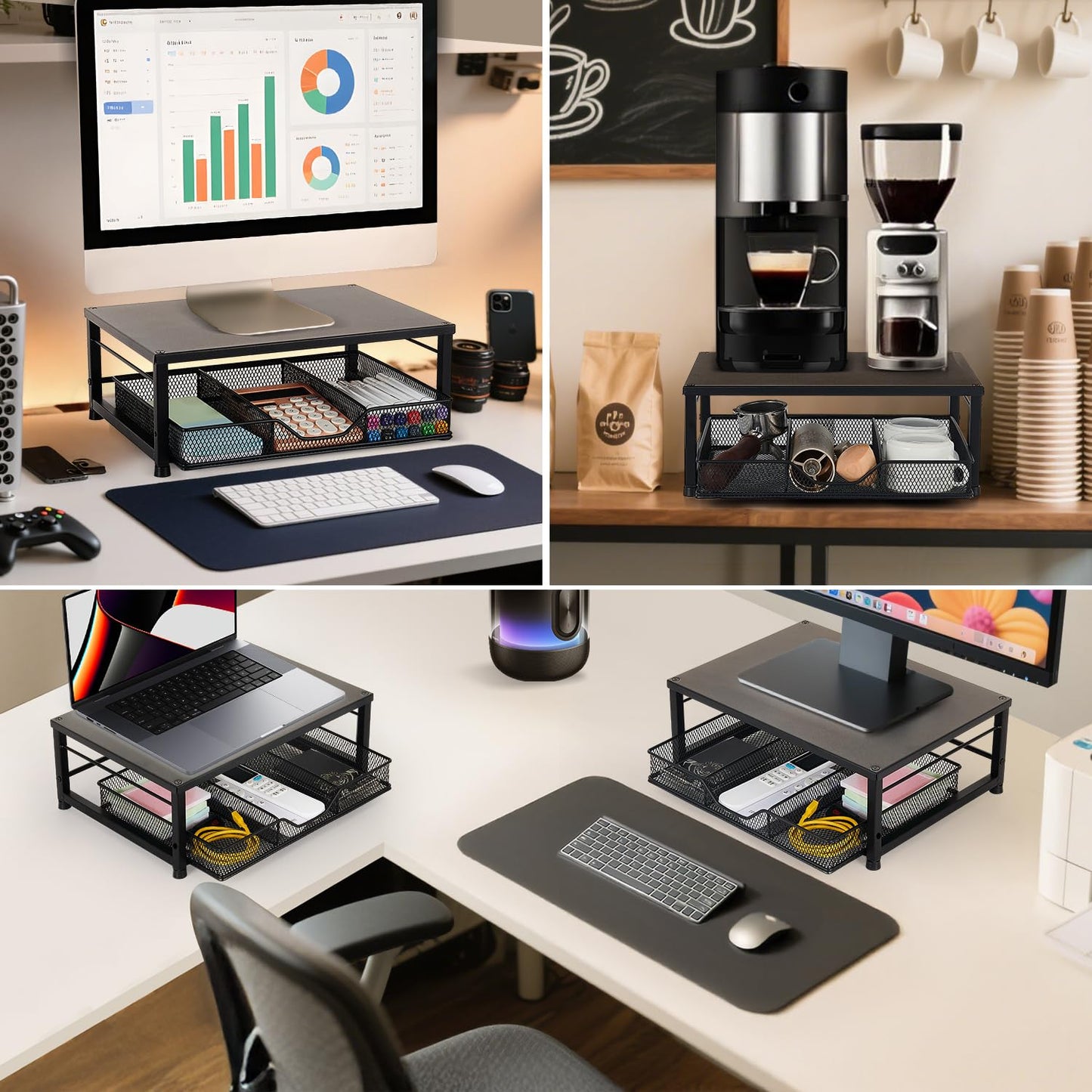 Gugsey Computer Monitor Stand for Desk, Small Laptop Stand Riser, Black