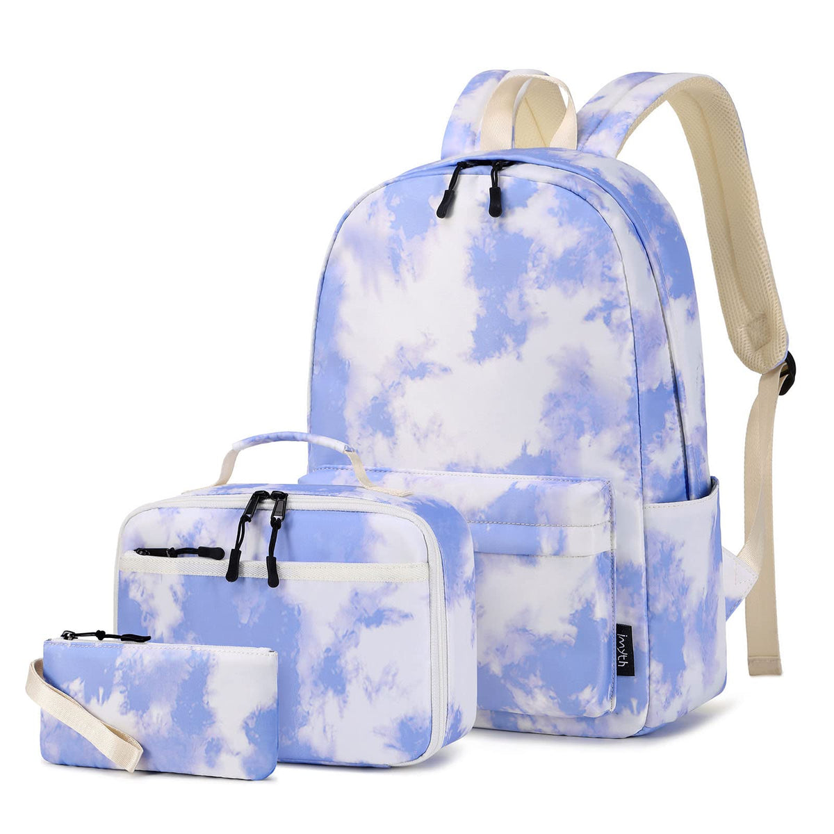 Imyth Backpack for Teen Girls School Gift Bookbag Lunch Box Pencil Bag 3 in 1 Set (Tie dye-Blue)