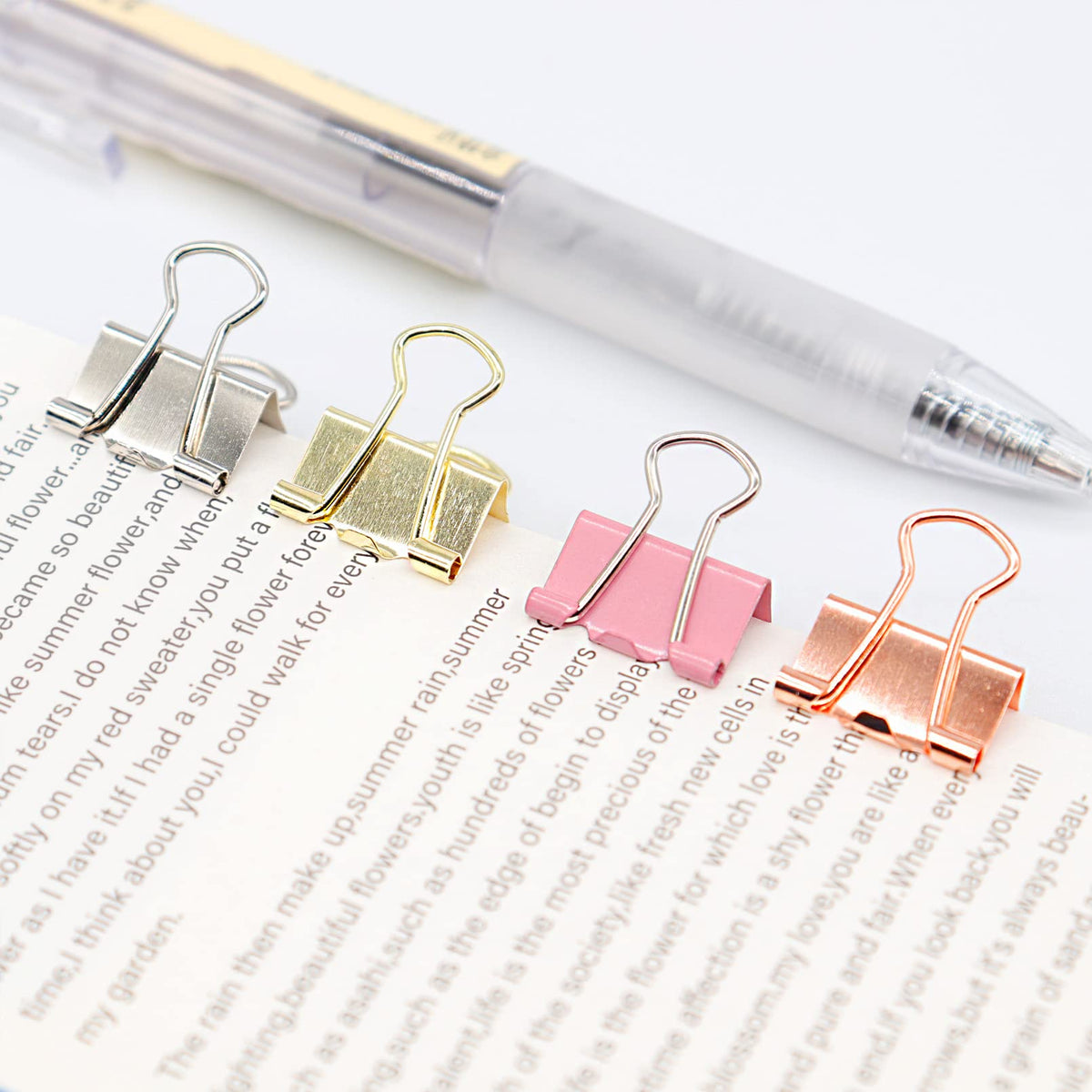 Rose Gold Binder Clips, Mini Paper Clip, Small Paper Clamps 15mm (5/8 inch), 100 Pack Micro Size