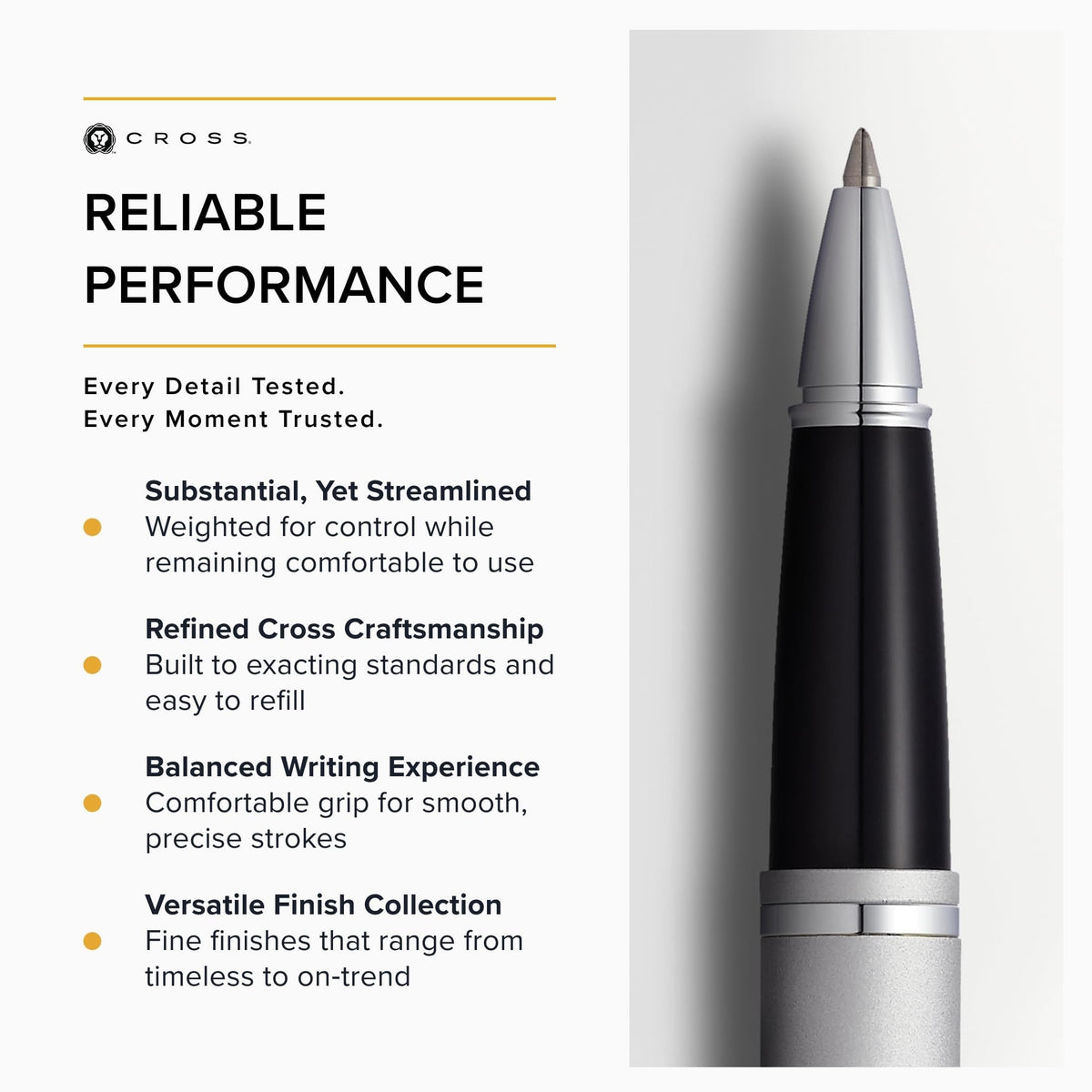Cross Calais Rollerball Pen, Satin Chrome, Medium Point, Black Ink