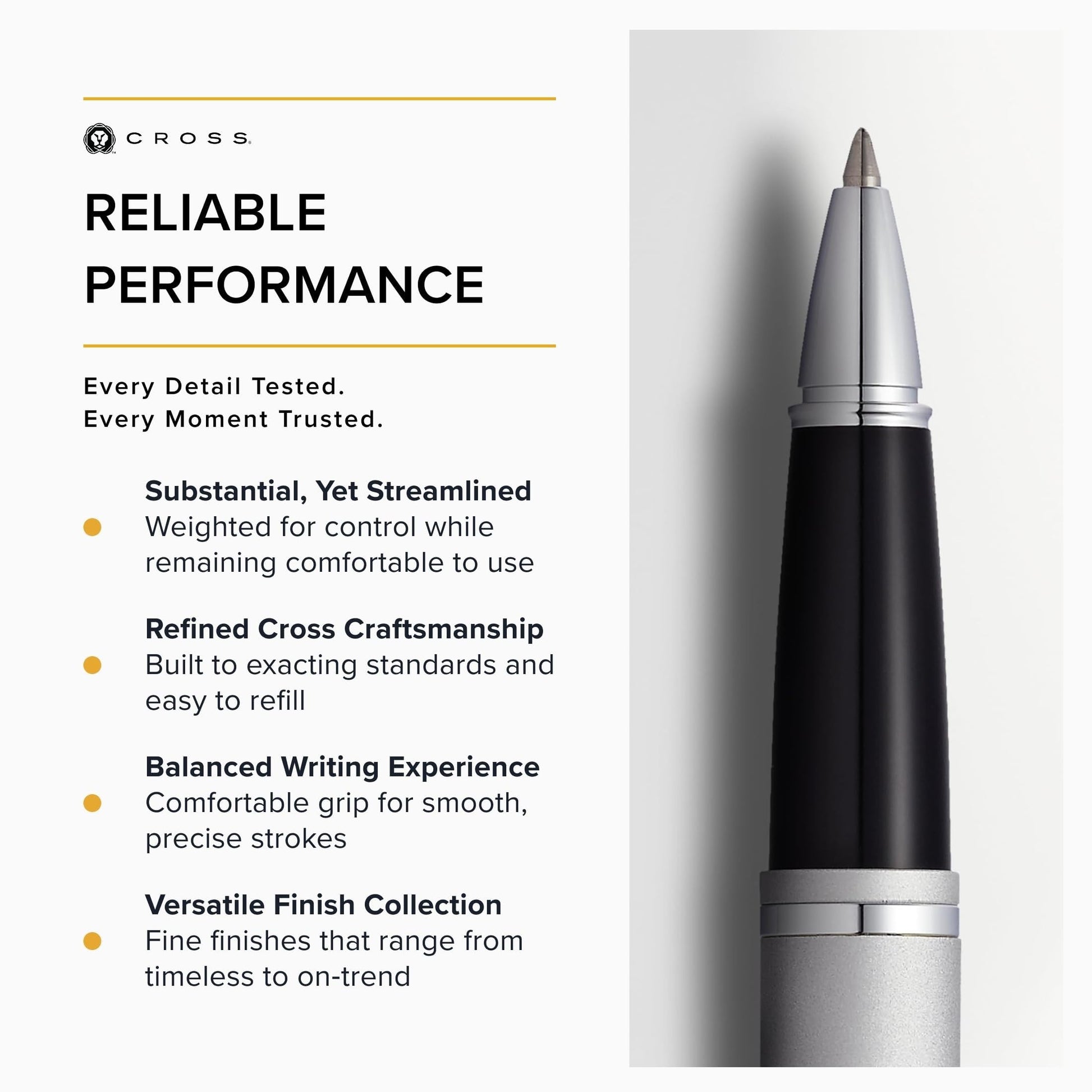 Cross Calais Rollerball Pen, Satin Chrome, Medium Point, Black Ink