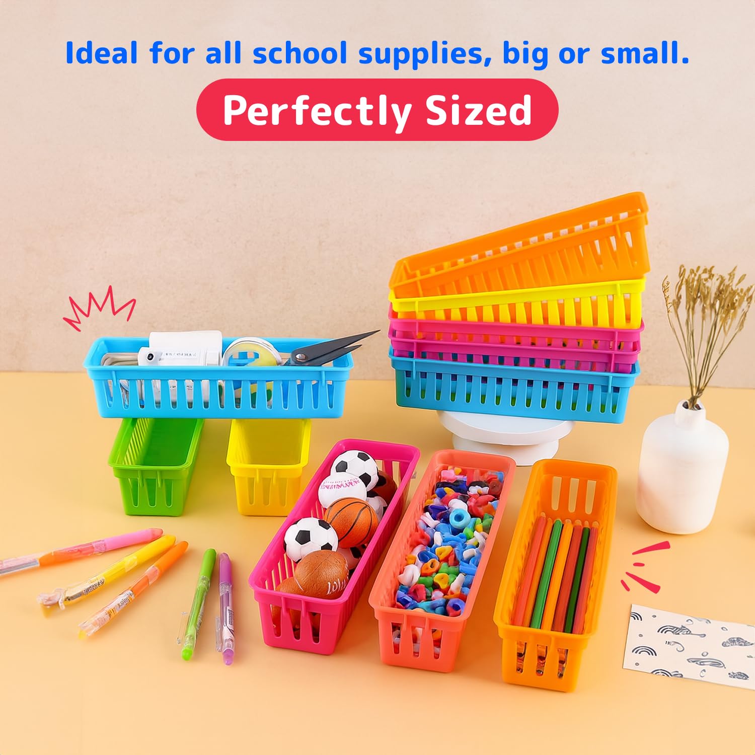 Prextex Classroom Pencil Organizer Pencil Basket or Crayon Basket, Variety Colors (12 pack)