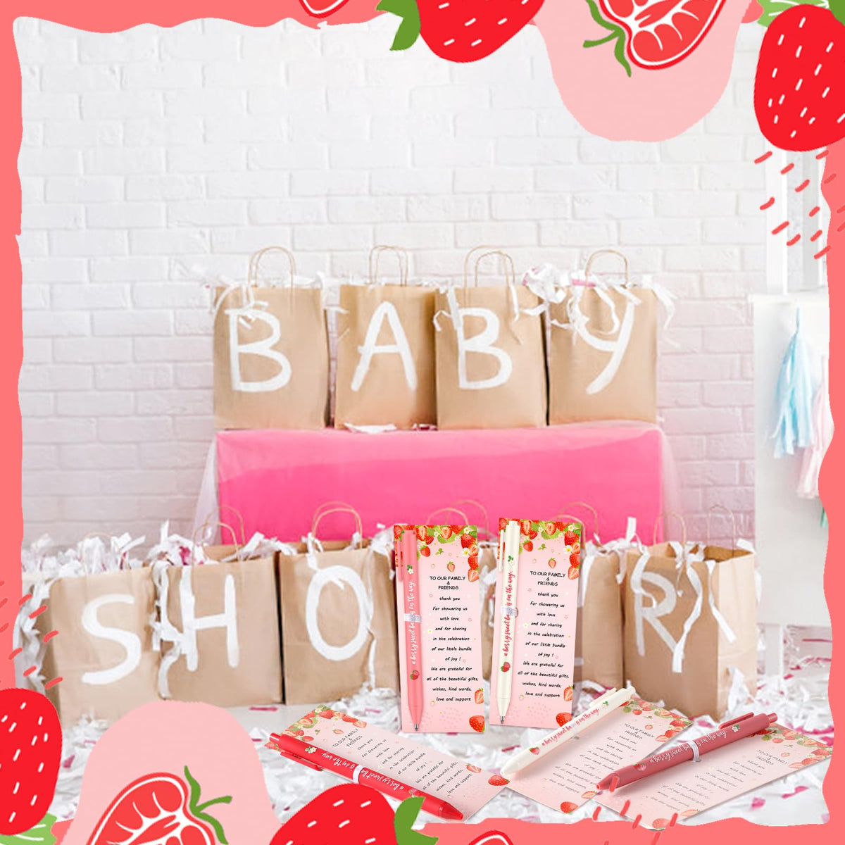 Feifeiya 100 Pcs Strawberry Baby Shower Favors Baby Shower Decorations 50 Retractable Strawberry