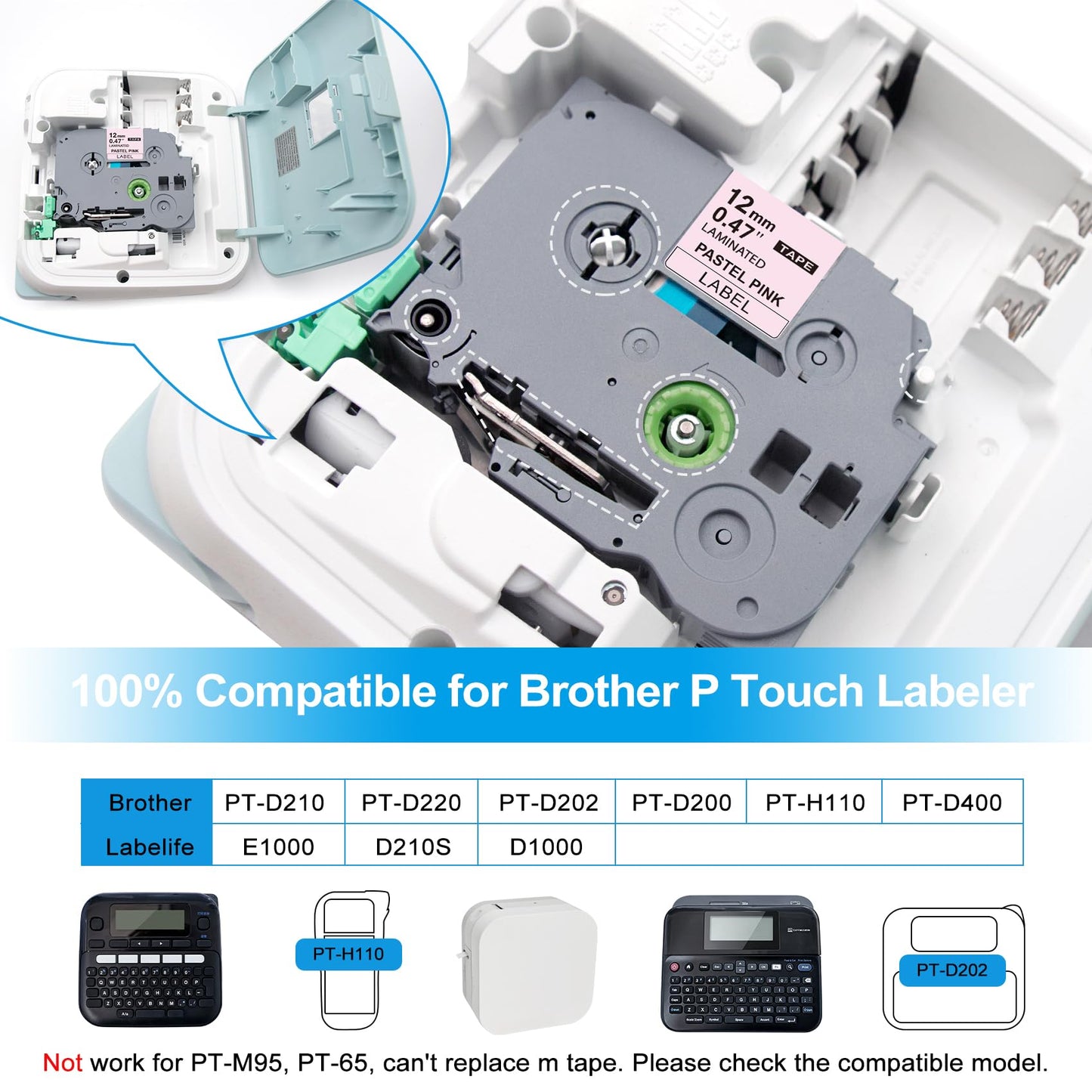 Womiten Compatible with Brother Label Maker Tape Pastel Pink Purple Blue,