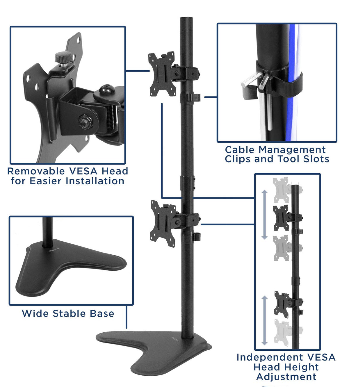 Mount-It! Vertical Dual Monitor Stand, Freestanding Stacked Monitor Mount for 2 Screens 17–32"