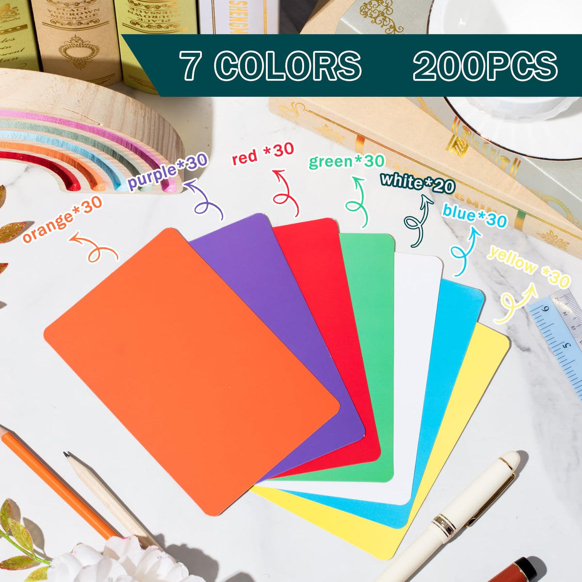 Harloon 200 Pcs Dry Erase Index Cards 4 x 6 Inch, Colorful