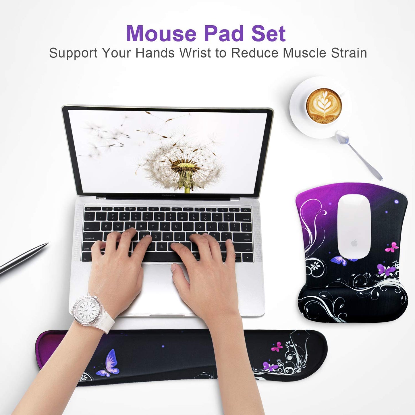 Mouse Pad with Wrist Support and Keyboard Wrist Rest Pad Set,Ergonomic Mouse Pads for Computers