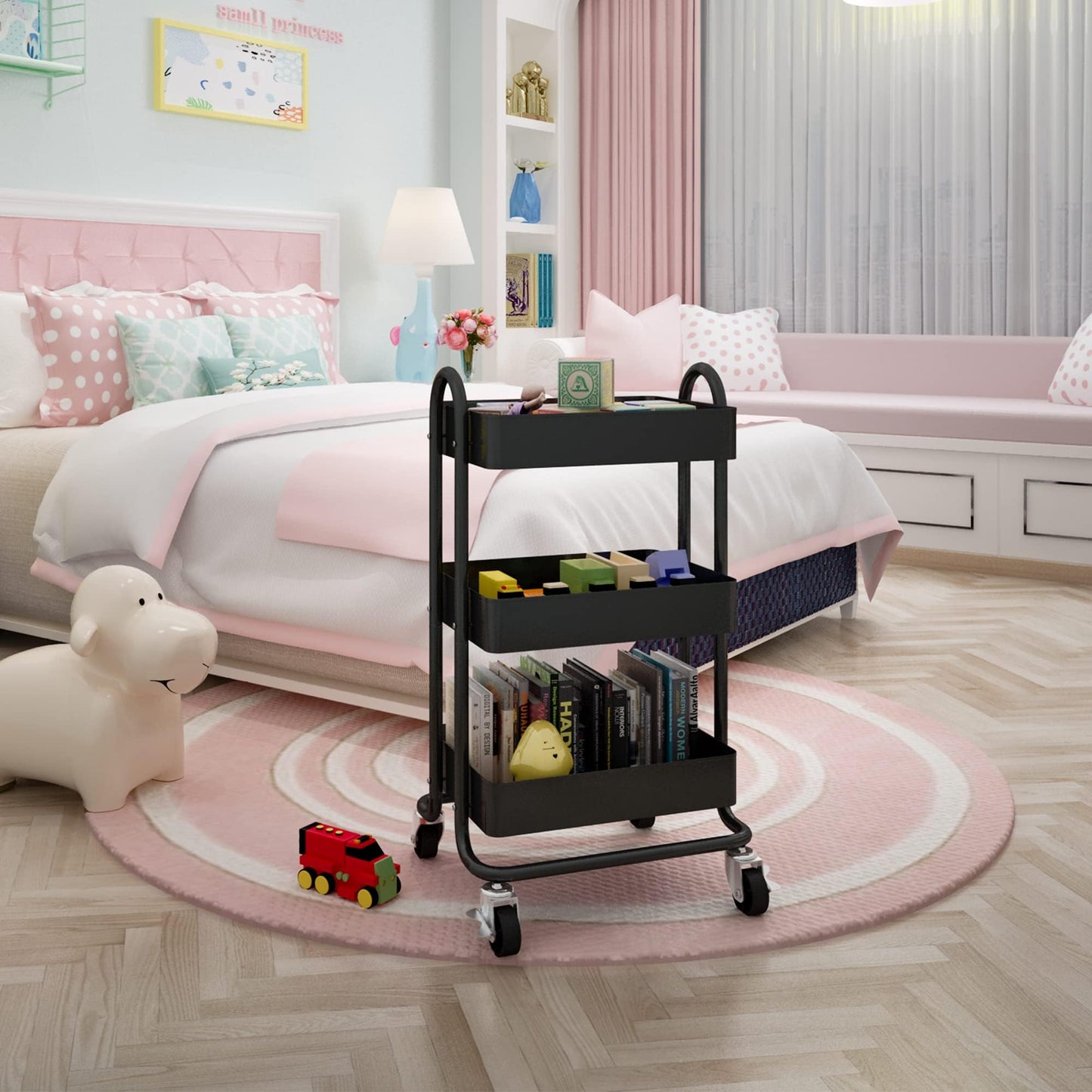 Elitehouse Metal Rolling Cart,3-Tier Metal Rolling Cart with Wheels,3 Tier Utility Cart with Wheels