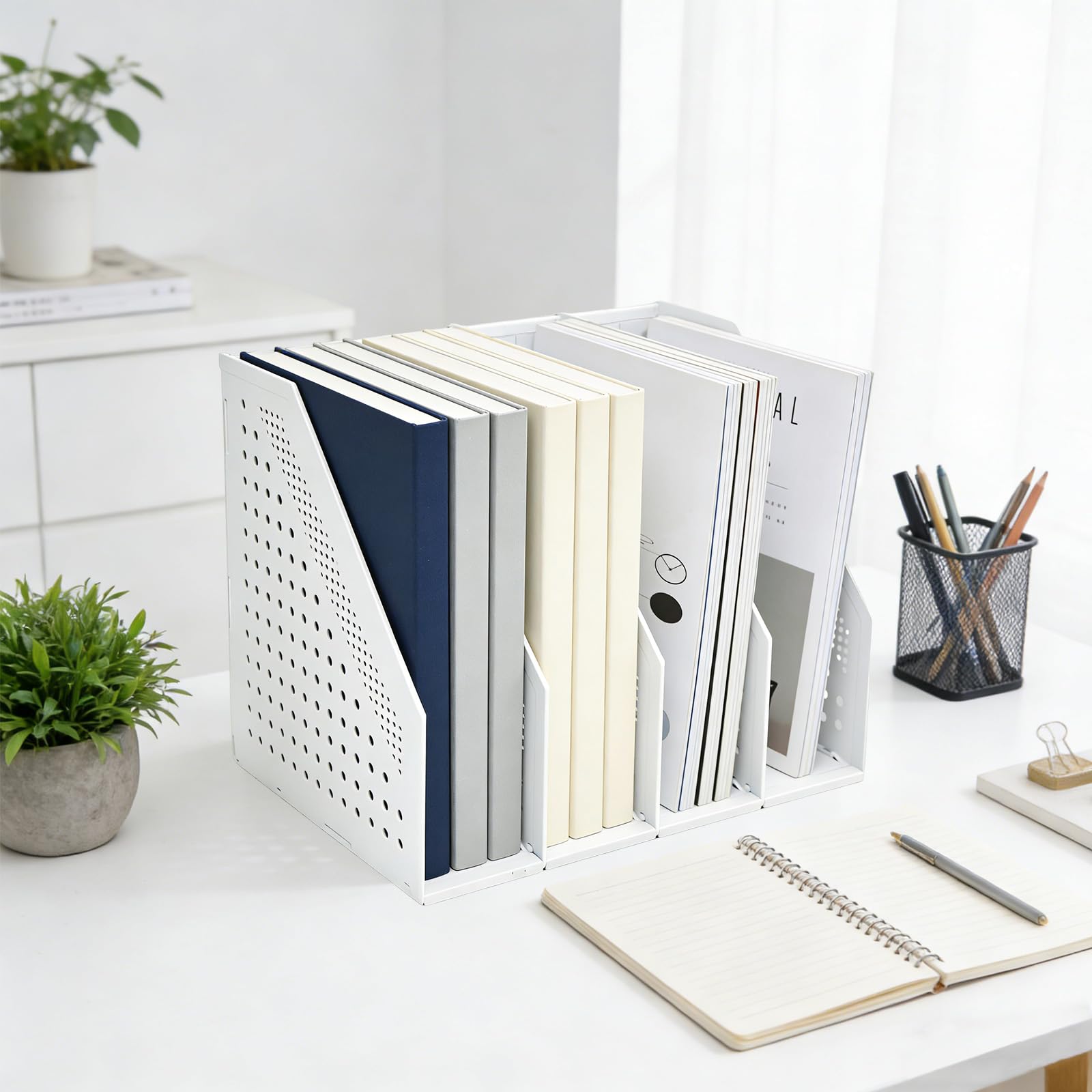 Elezeal Collapsible Magazine File Holder, Durable Document Desktop Folder Binder for Office Desk