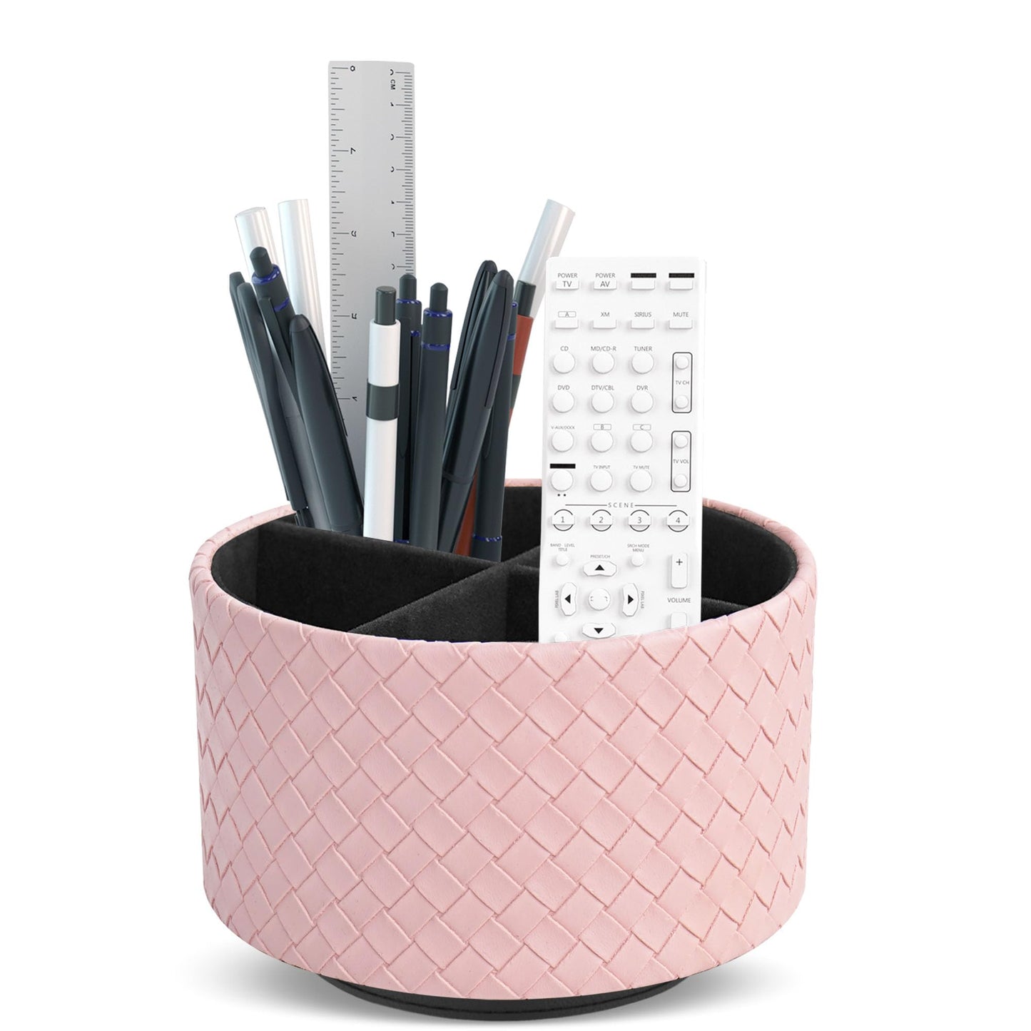 Hennaja Round Leather Art Supply Organizer,Remote Control Holder,360 Degree