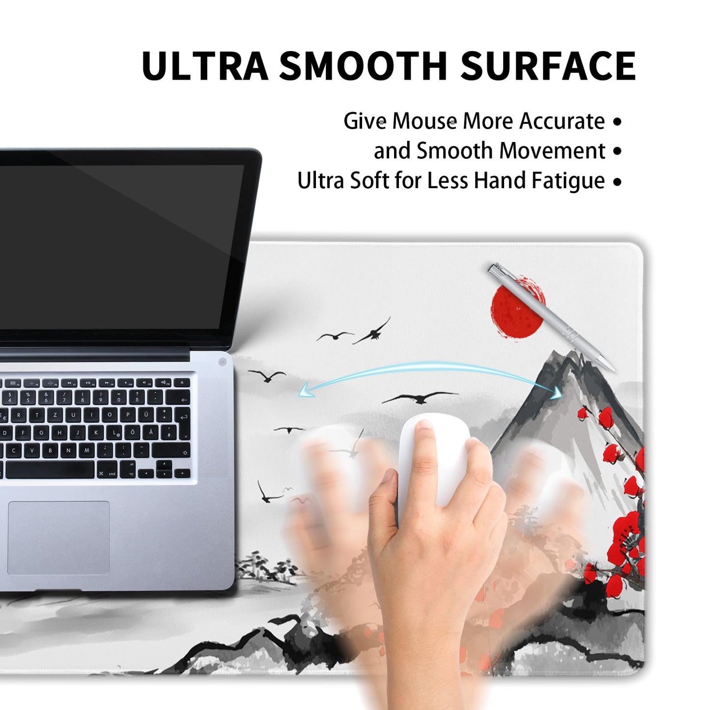 Watercolor Cherry Blossom Mouse Pad 35.4x15.7in Extended Large Japanese Sakura Full Desk Pad