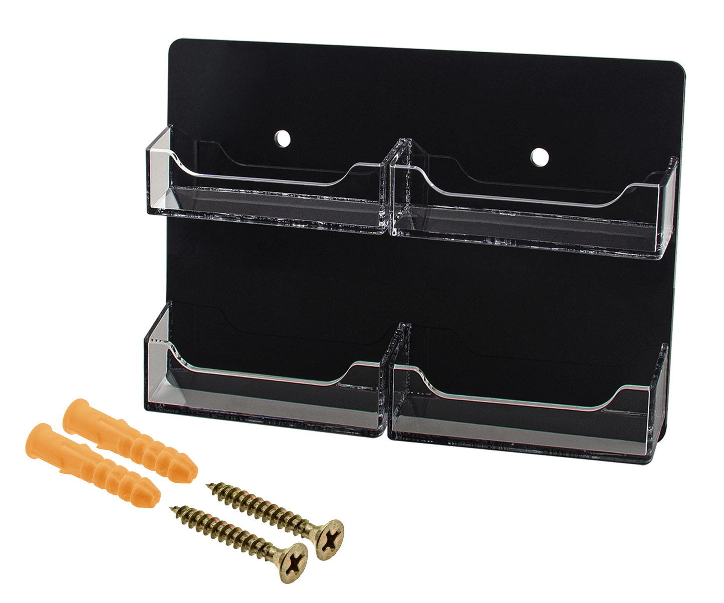Marketing Holders Hanging Business Card Holder Clear on Black Acrylic 4 Pockets for 3.5" x 2" Cards