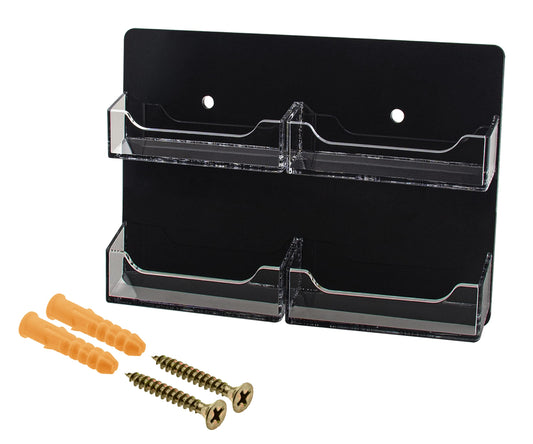 Marketing Holders Hanging Business Card Holder Clear on Black Acrylic 4 Pockets for 3.5" x 2" Cards