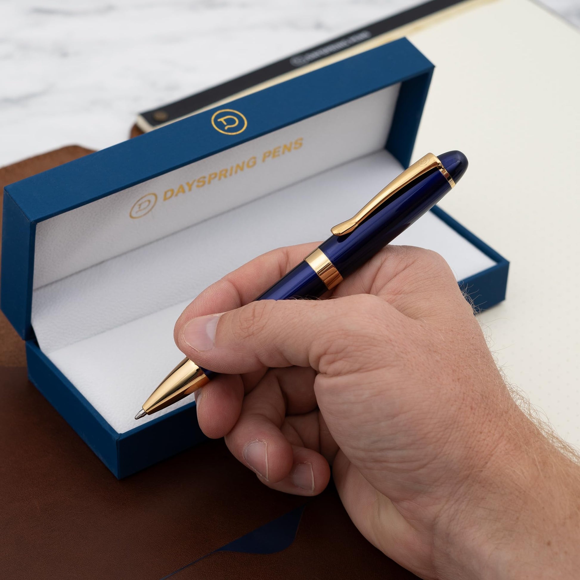 Dayspring Pens Alexandria Personalized Ballpoint Pen in Blue with Gold Trim