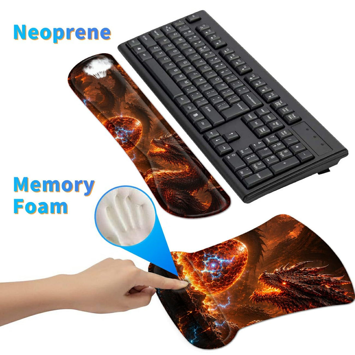 3-in-1 Ergonomic Memory Foam Keyboard Wrist Rest Pad Set, Dragon Egg