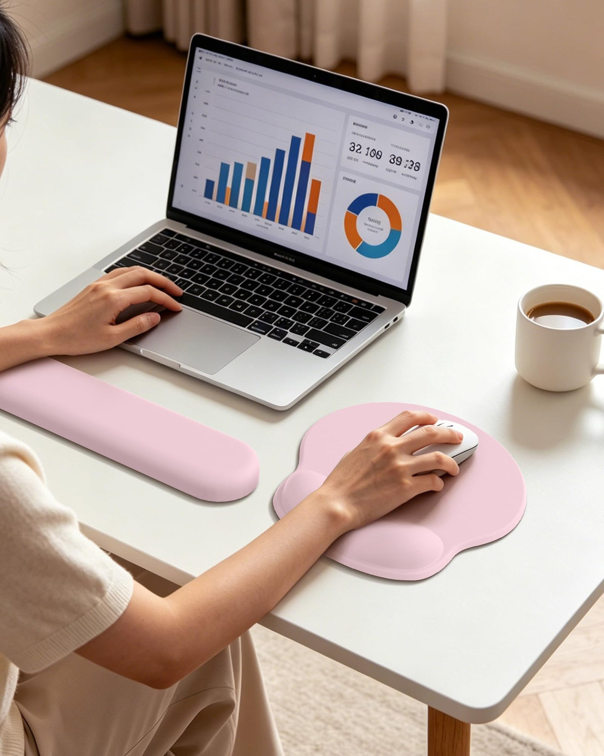 Laborio Ergonomic Mouse Pad with Wrist Rest for Desktop(2 Pack, Light Pink)