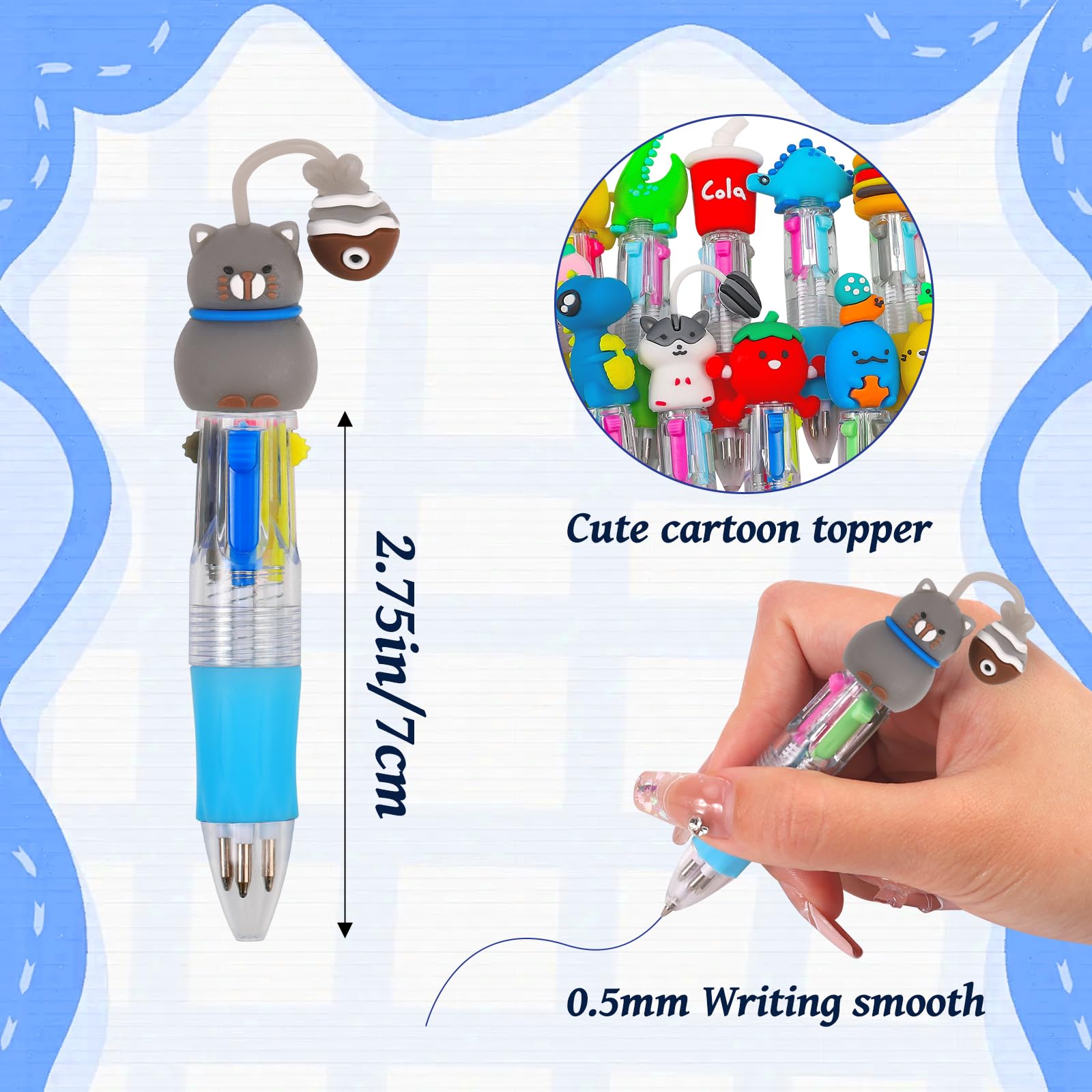 CZWZ 50Pcs Mini Multicolor Pens in One 4-in-1 Cute Pens Bulk for Kids, Ballpoint Pen for Birthdays