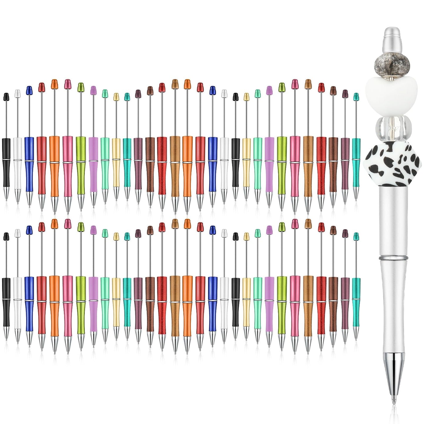 Kosiz 60 Pieces Beadable Pens Bulk Black Ink Pens,Frosted Glitter,Elegant