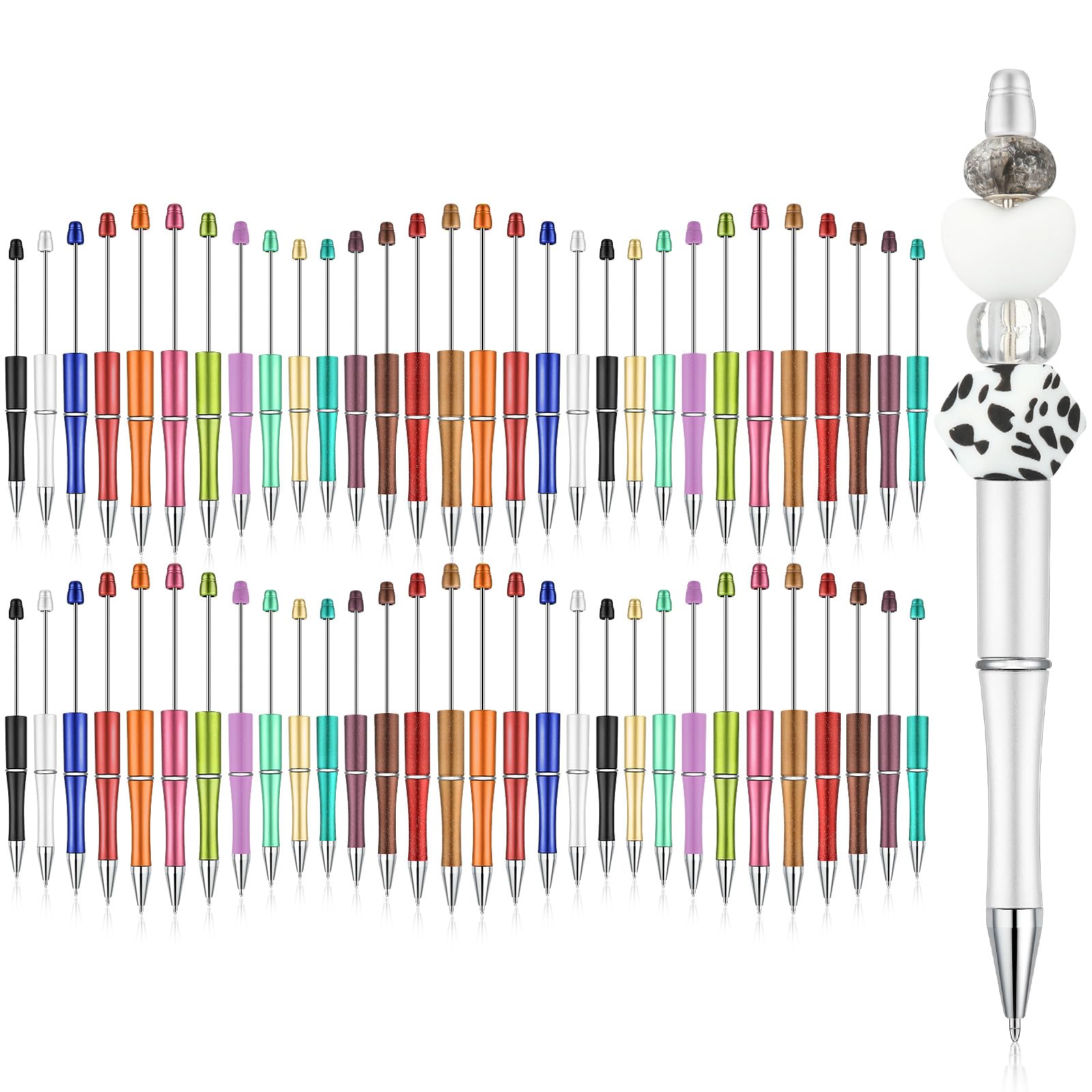 Kosiz 60 Pieces Beadable Pens Bulk Black Ink Pens,Frosted Glitter,Elegant