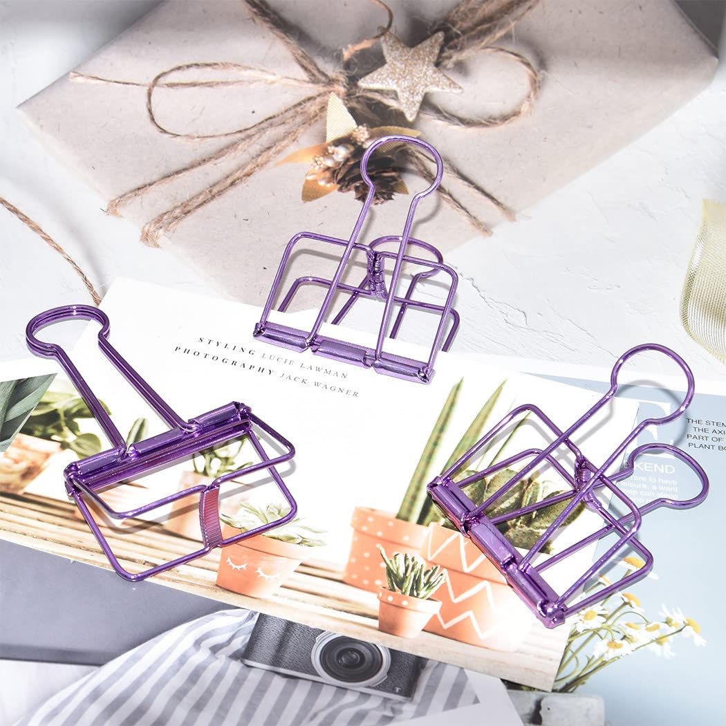 Extra Large Binder Clips 2 Inch, Big Paper Clamps Purple for Office School Supplies (15Pcs)