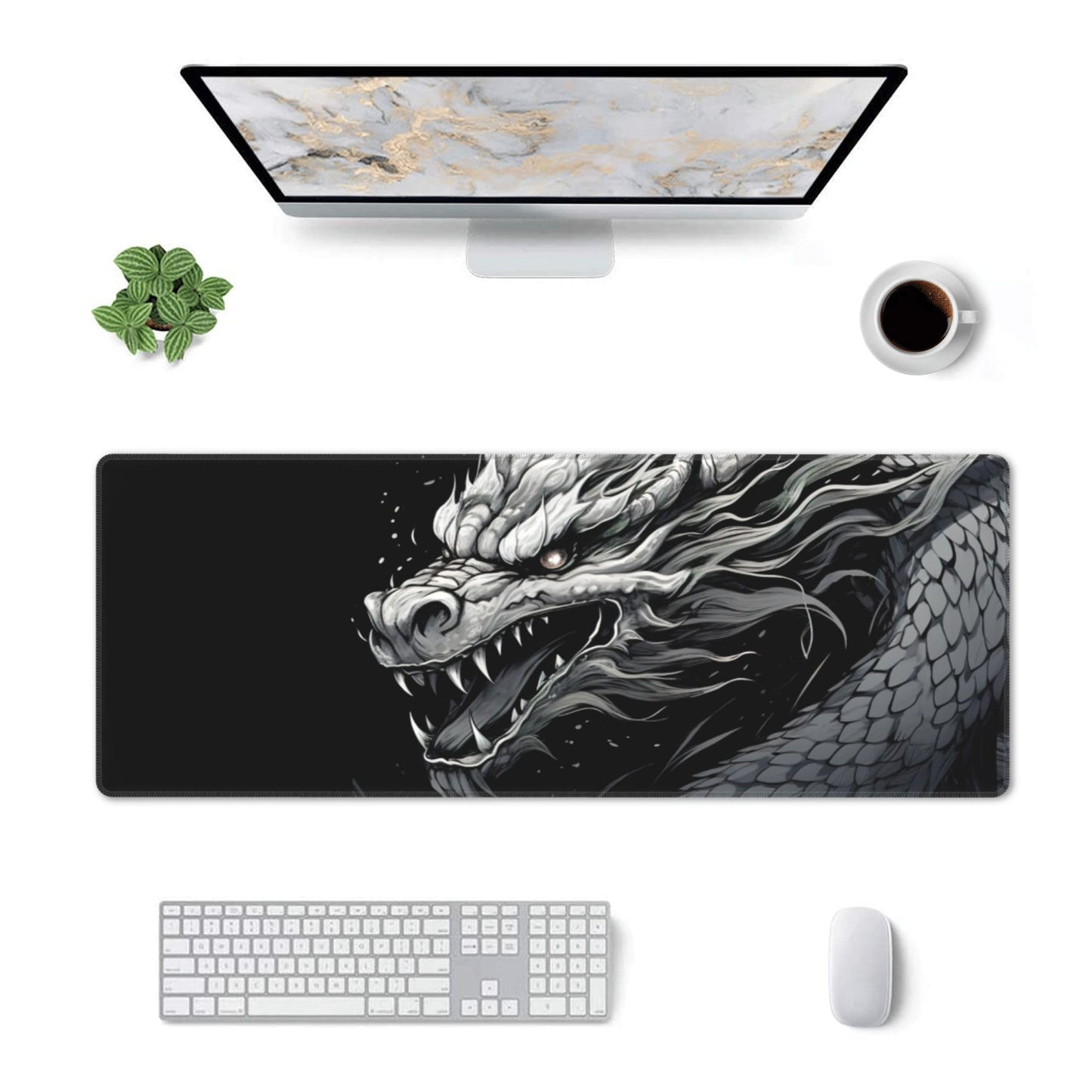 DNOVING Large Size Eastern Dragon Print Gaming Mouse Pad 31.5 x 12 Inch, Stitched Edges, Anti-Slip