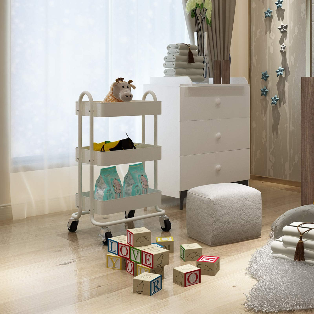 Elitehouse Metal Rolling Cart,3-Tier Metal Rolling Cart with Wheels,3 Tier Utility Cart with Wheels
