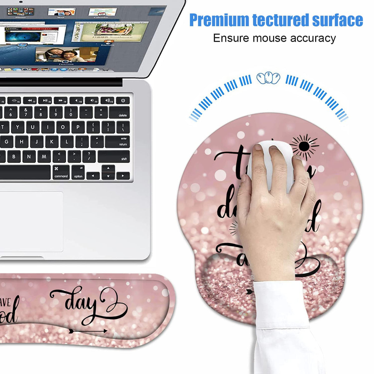 Keyboard Wrist Rest + Mouse Pad Wrist Support Set with Coasters, Today is a Good Day to Have a Good