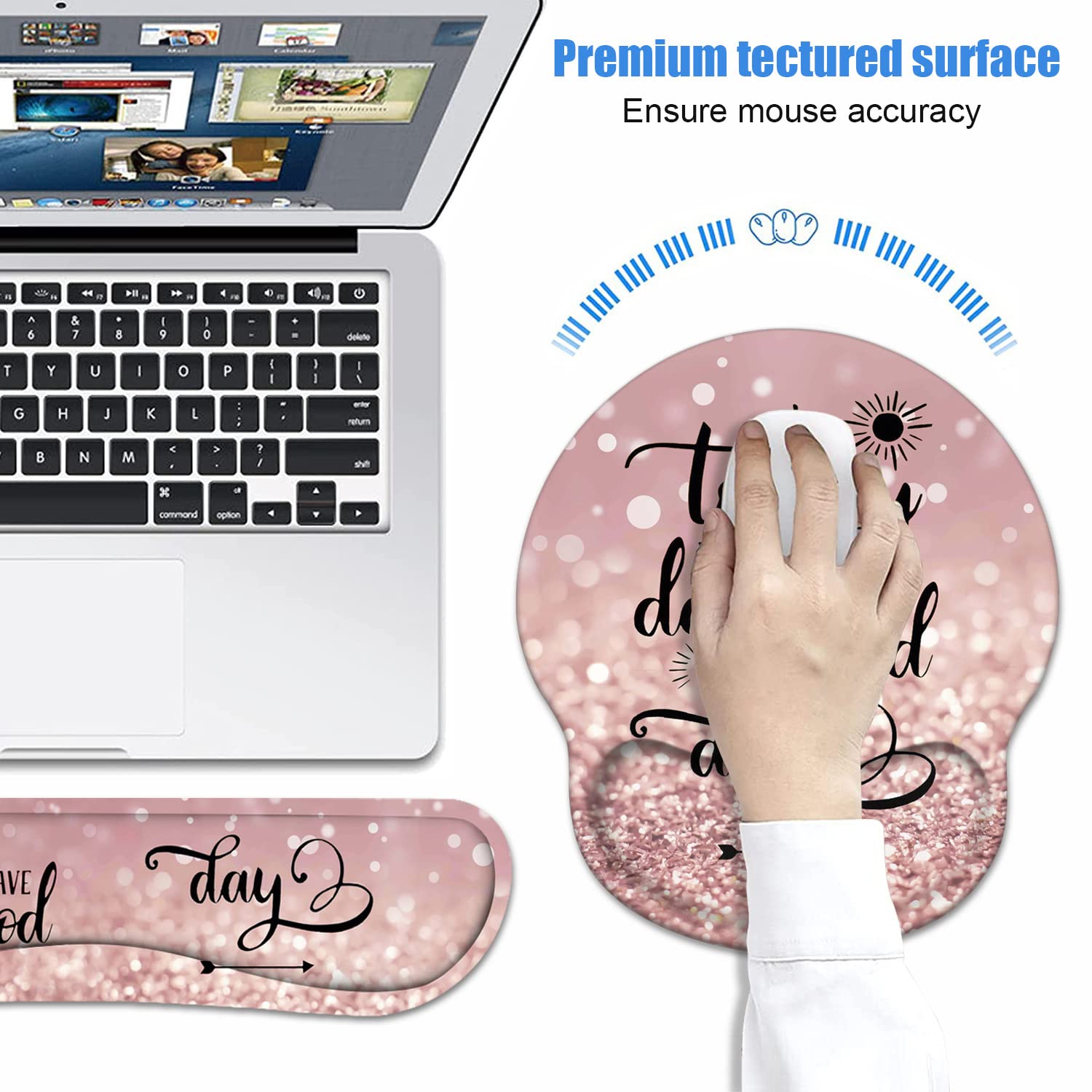 Keyboard Wrist Rest + Mouse Pad Wrist Support Set with Coasters, Today is a Good Day to Have a Good
