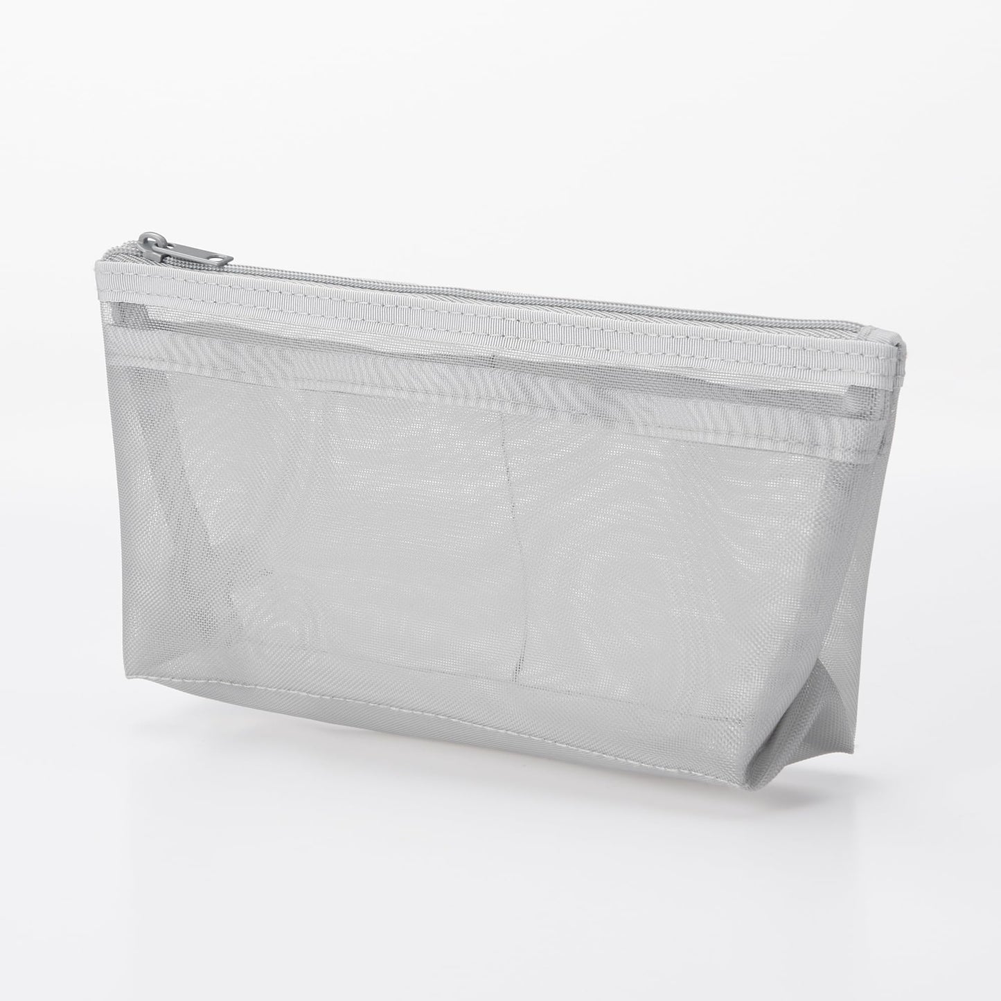 無印良品 MUJI NDE05A1S Nylon Mesh Pen Case with Gusset, Gray, Approx. Width 6.7 x Height 3.9 x Depth