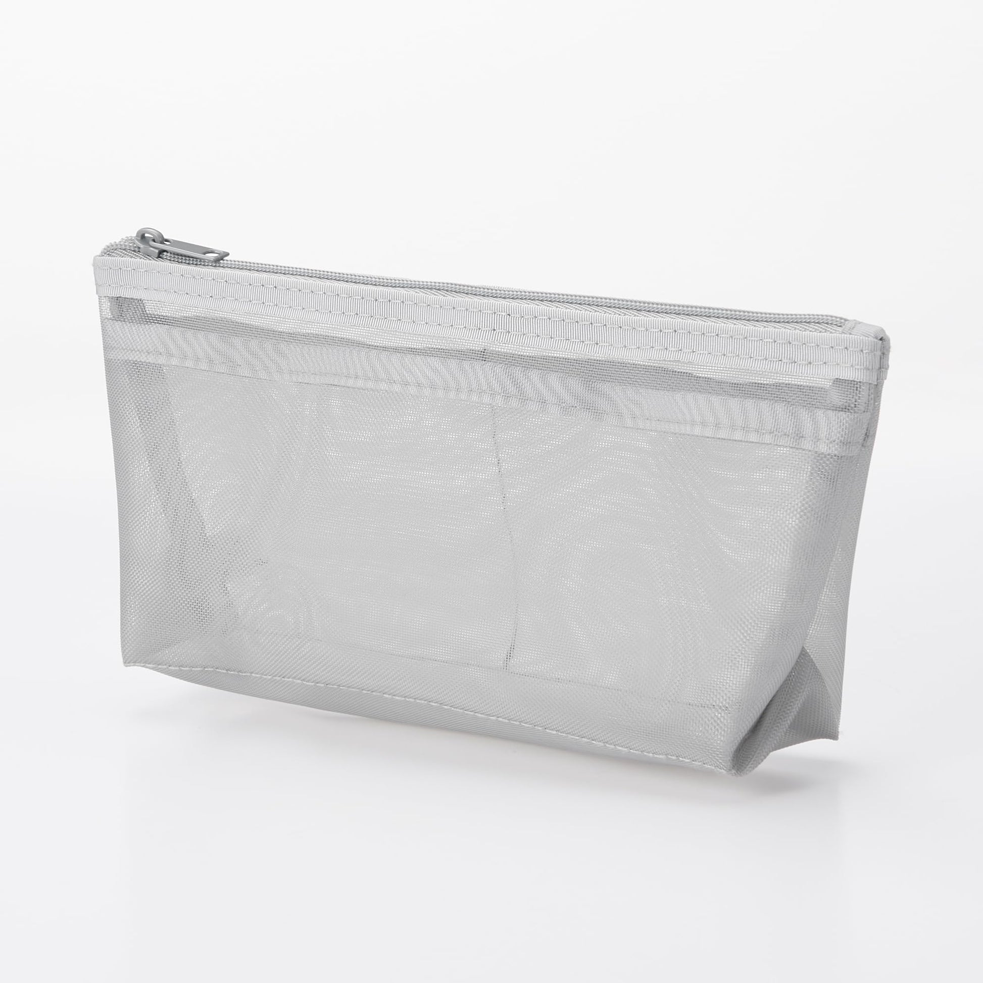 無印良品 MUJI NDE05A1S Nylon Mesh Pen Case with Gusset, Gray, Approx. Width 6.7 x Height 3.9 x Depth