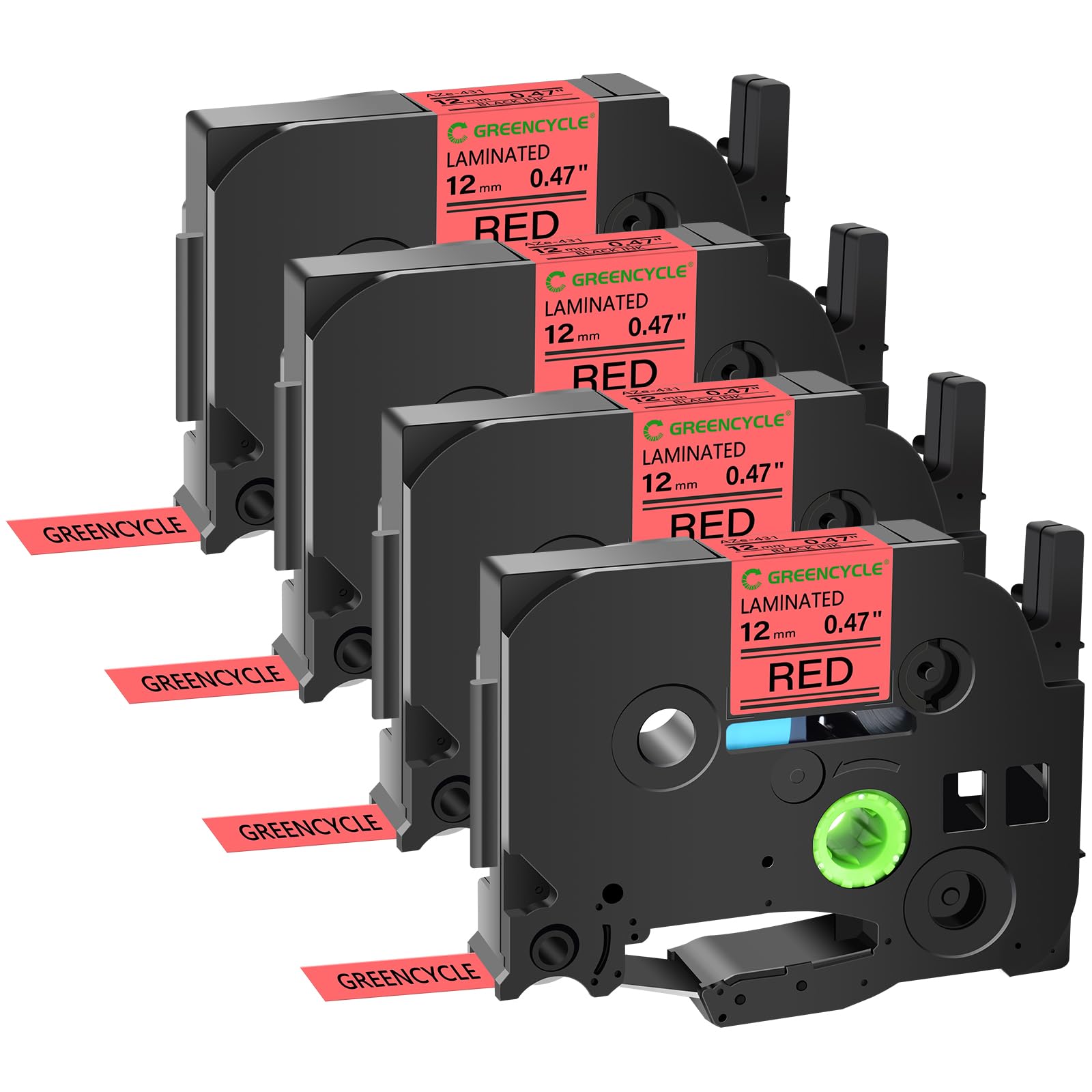 GREENCYCLE 4 Pack Compatible for Ptouch TZe-431 AZE 431 TZ431 TZ-431 1/2" 12mm 0.47 inch Laminated