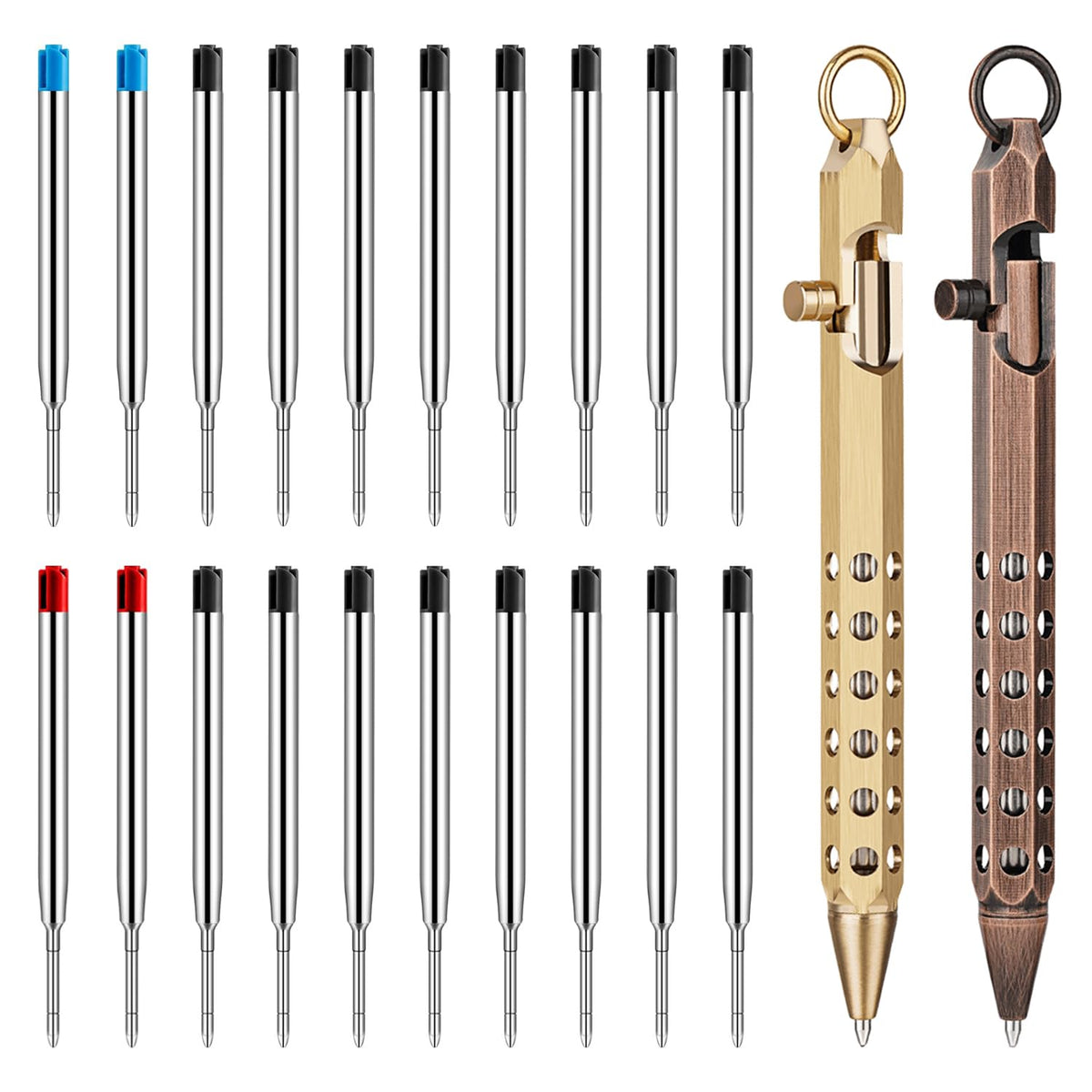 Origin-Joy 2 Pack Bolt Action Pen Set, Six Edge Solid Brass EDC Pocket Tactical Pen With 20