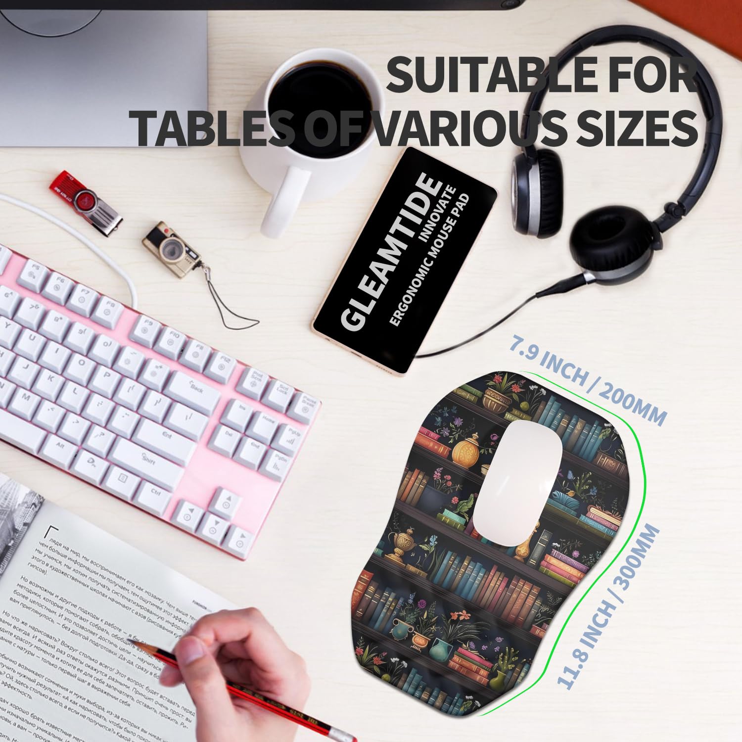 Gleamtide Ergonomic Raised Mouse Pad Wrist Support with Bilateral Slope Memory Foam Mousepad for