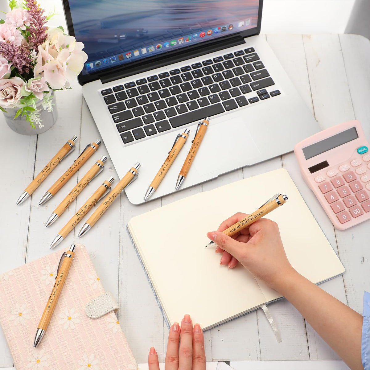 Fuutreo 50 Pcs Employee Appreciation Gift Bulk Inspirational Bamboo Pens Thanks Wood Ballpoint Pen