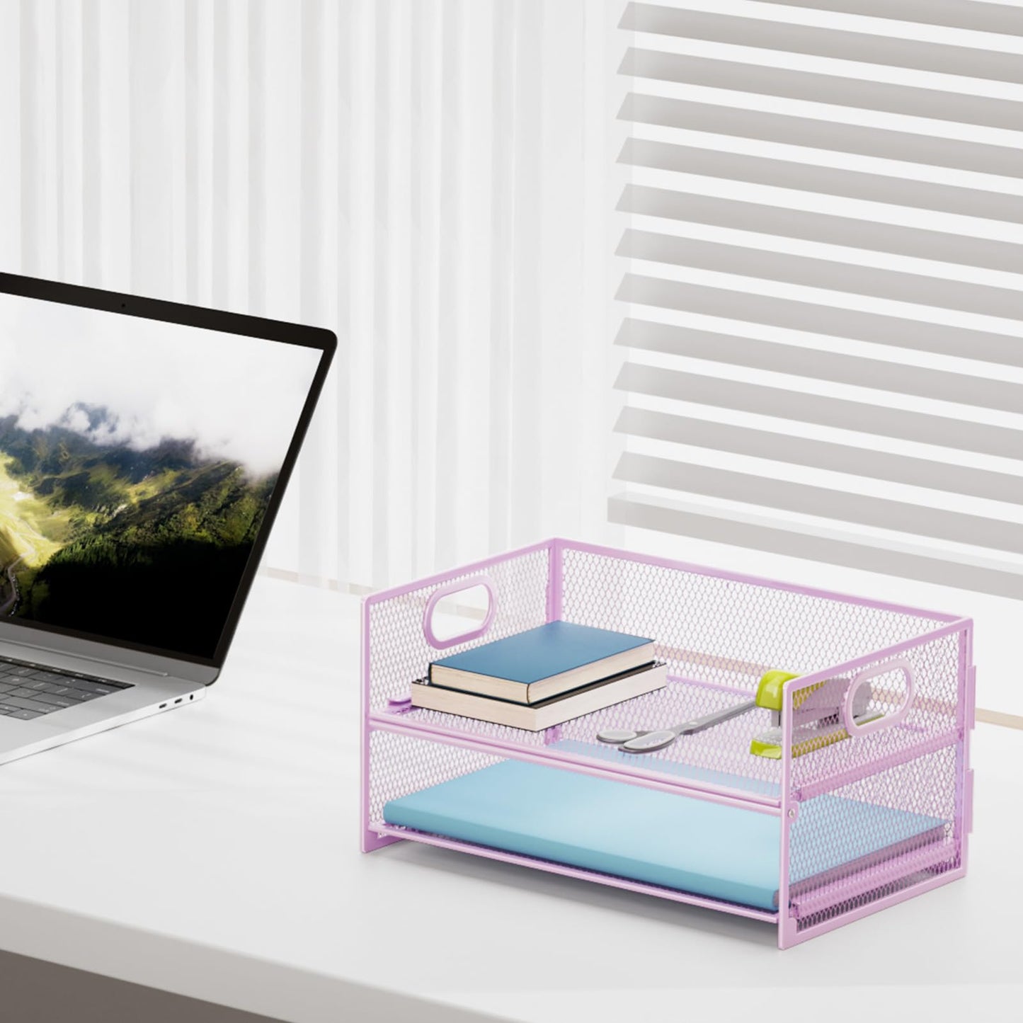 Marbrasse 2 Tier Paper Organizer Letter Tray, Mesh File Organizer with Handle, Paper Sorter Desk