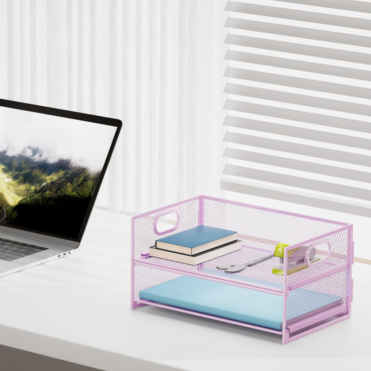Marbrasse 2 Tier Paper Organizer Letter Tray, Mesh File Organizer with Handle, Paper Sorter Desk
