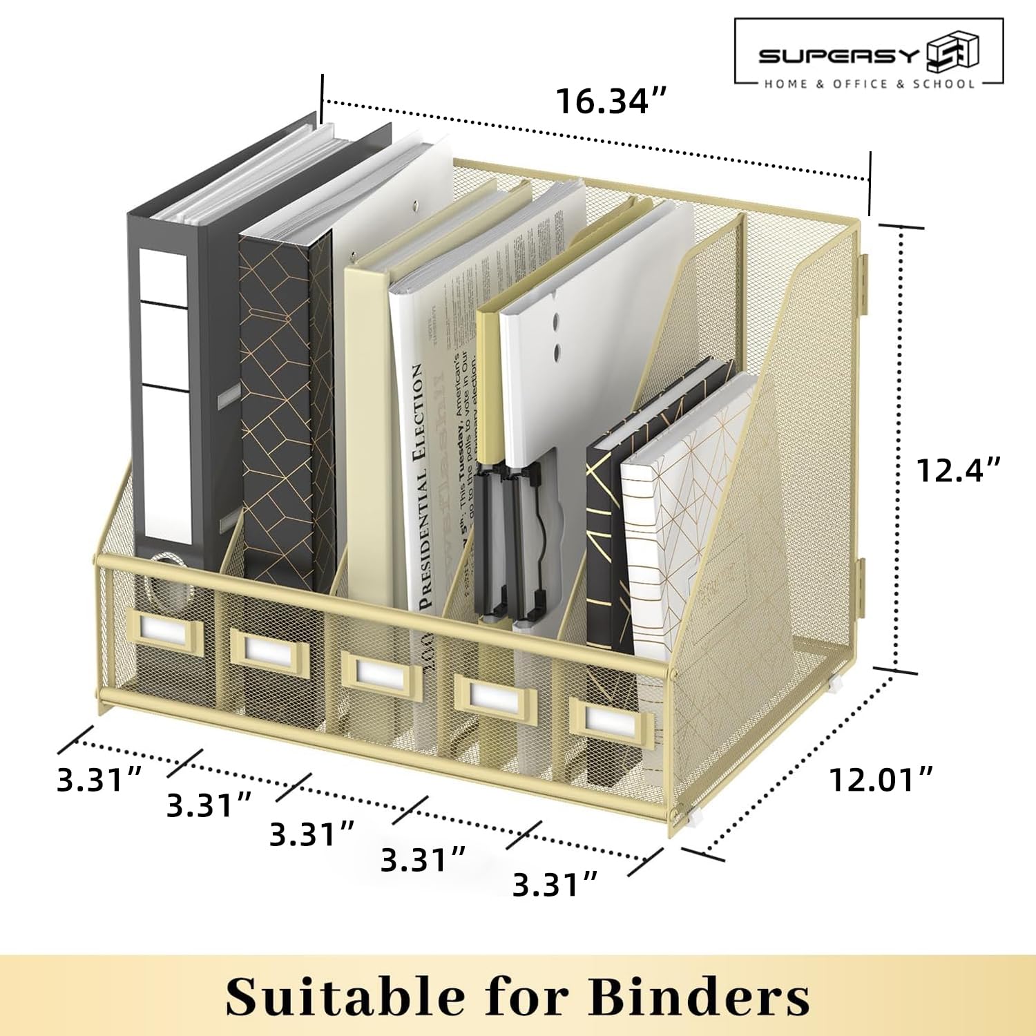 SUPEASY Desk Organizers Metal Desk Magazine File Holder with 5 Vertical Compartments Rack File