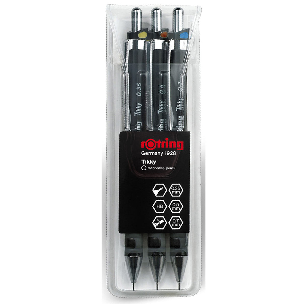 rOtring S0801310 Tikky Mechanical Pencil, Black Barrel, 3-Piece Set