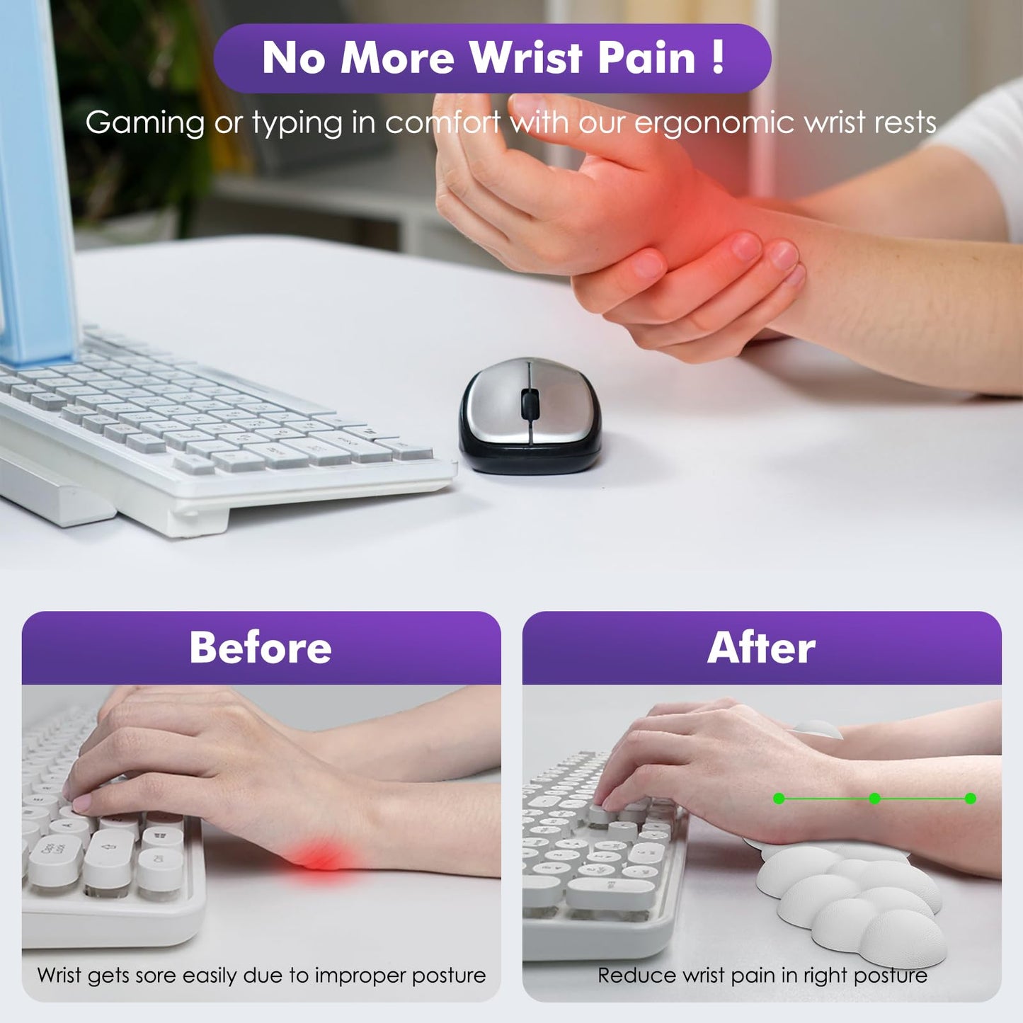 MoKo Cloud Wrist Rest for Keyboard and Mouse with Mouse Pad, White