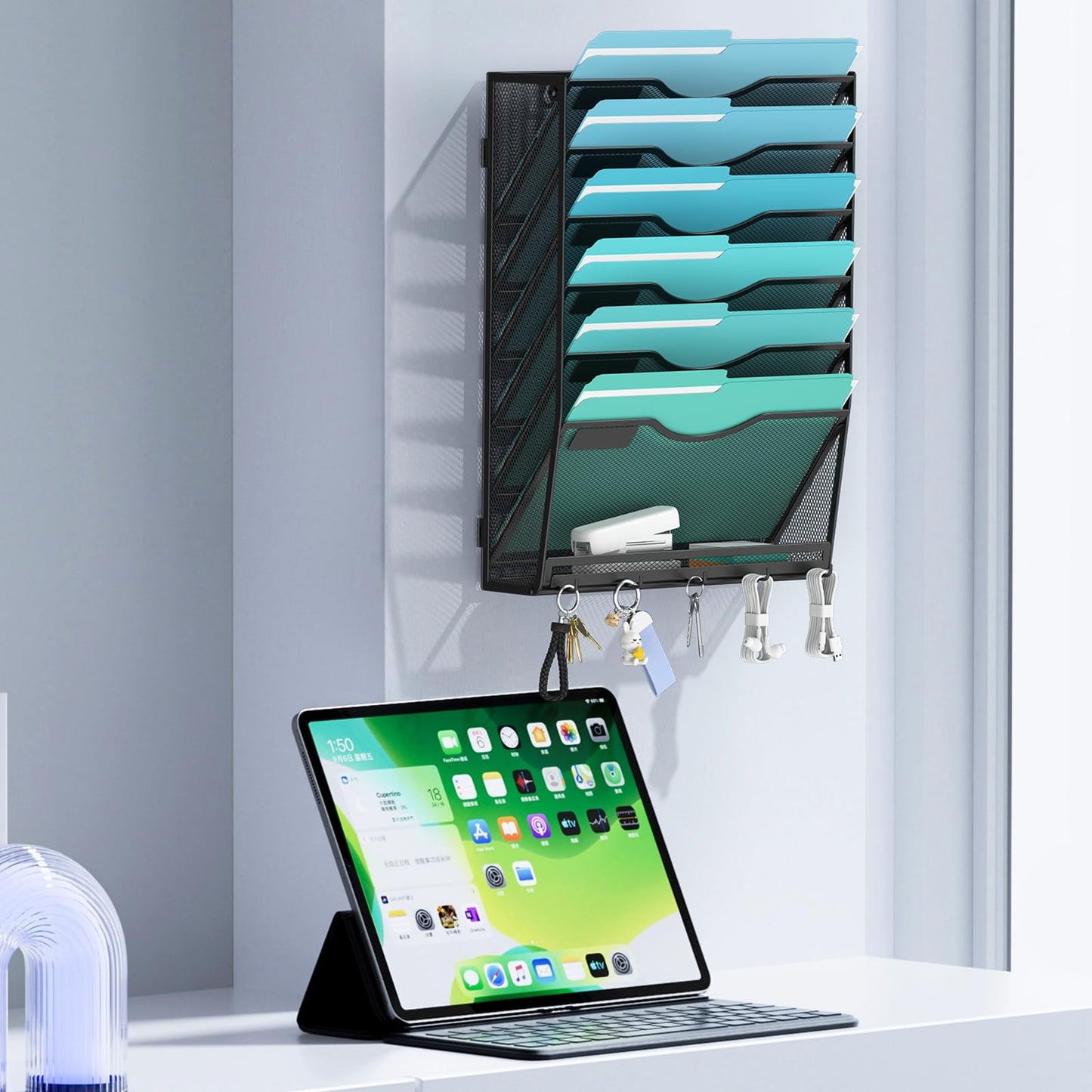 Gawerk 7-Tier Wall File Organizer Hanging Wall File Holder Wall Mount Paper Folder Organize, Mesh