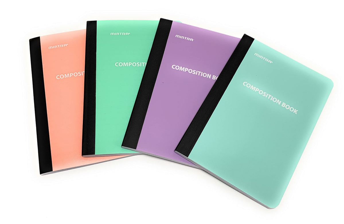 Mintra Office Poly Composition Book (5in x 7in, Pastel) - 4 Pack, 4 Colors, 80 Sheets, Narrow
