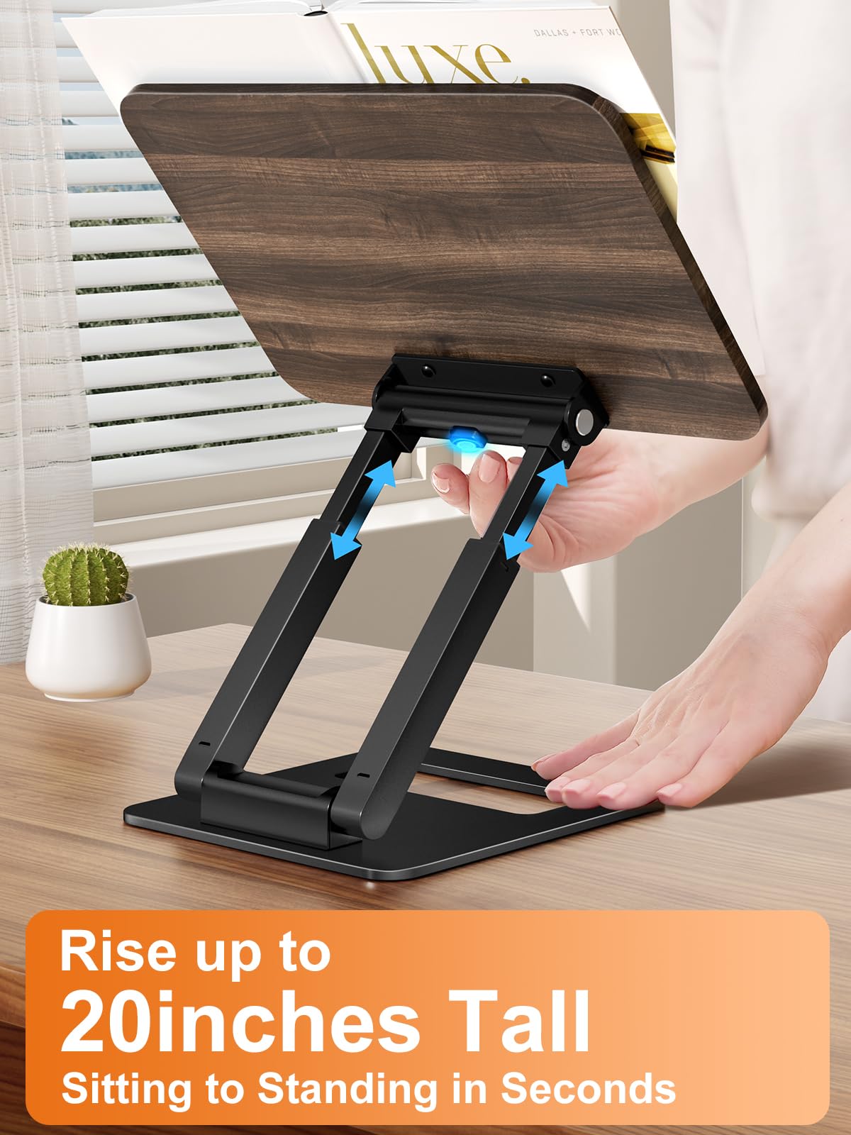 Tounee Telescopic Book Holder - Adjustable Height Cookbook Stand with Elastic Page Clips (Black)
