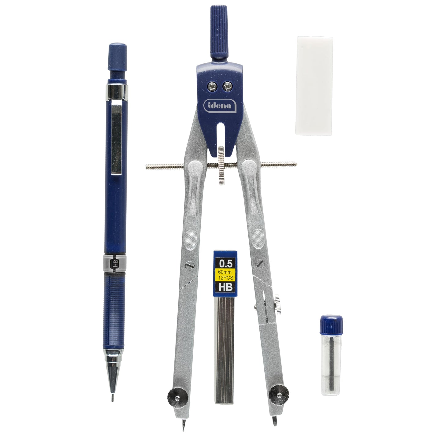 Idena 20065 Compass Set 5 Pieces with Compass Refill Mechanical Pencil Refill (HB), Eraser 1 Set