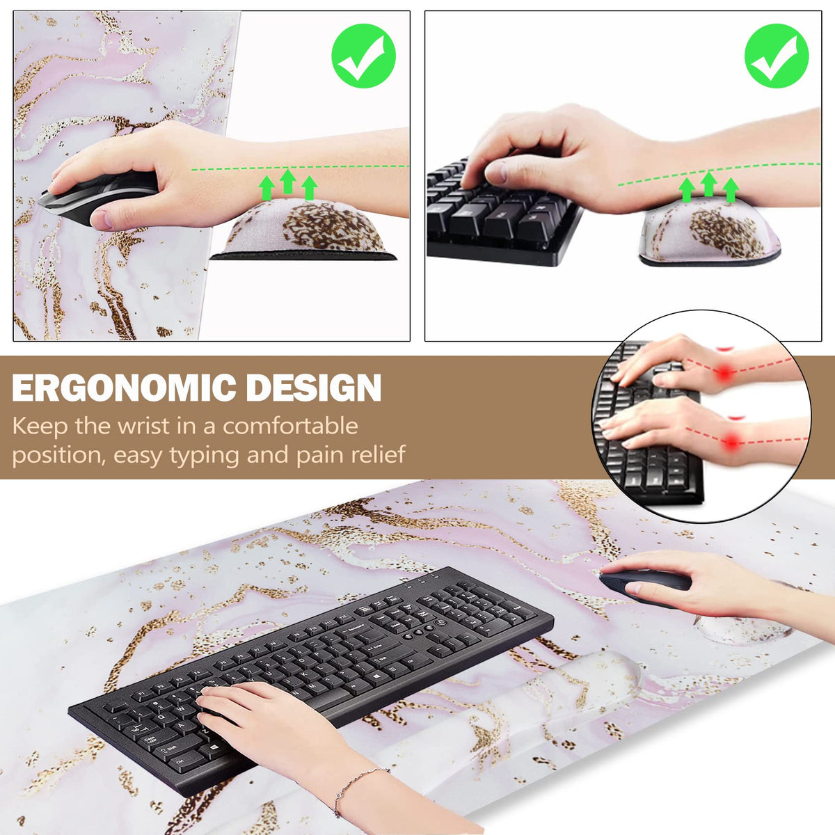 ARTSO Large Gaming Mouse Pad, Keyboard Wrist Rest Pad & Wrist Support Mousepad Set, Stitched Edge