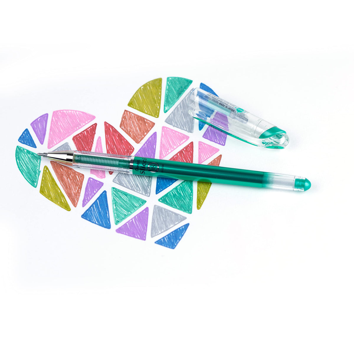 Pentel Arts Slicci Metallic 0.8 mm Needle Tip Gel Pen, Metallic Green Ink, Box of 12 (BG208-MD)