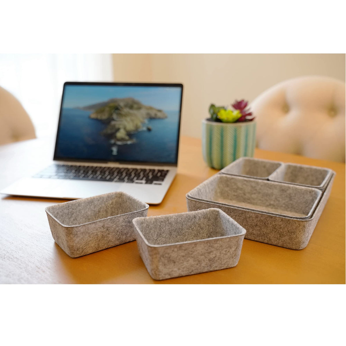 Welaxy 7pc Felt Desk Drawer Organizers Trays Gray Office Home Storage Bins