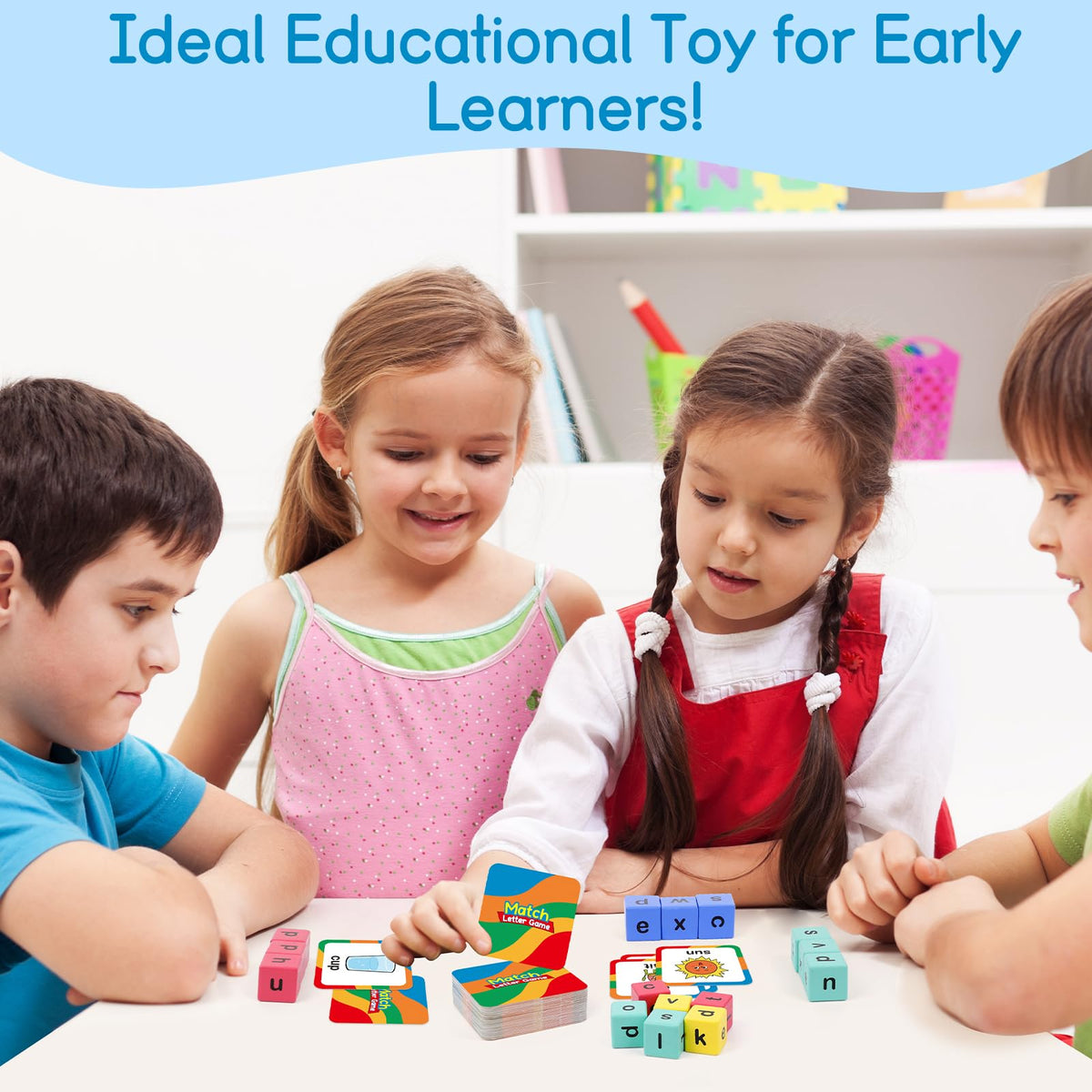 Edulok Word Race Cube - Preschool Wooden Alphabet Letter Blocks & Phonics Matching Games - CVC Word